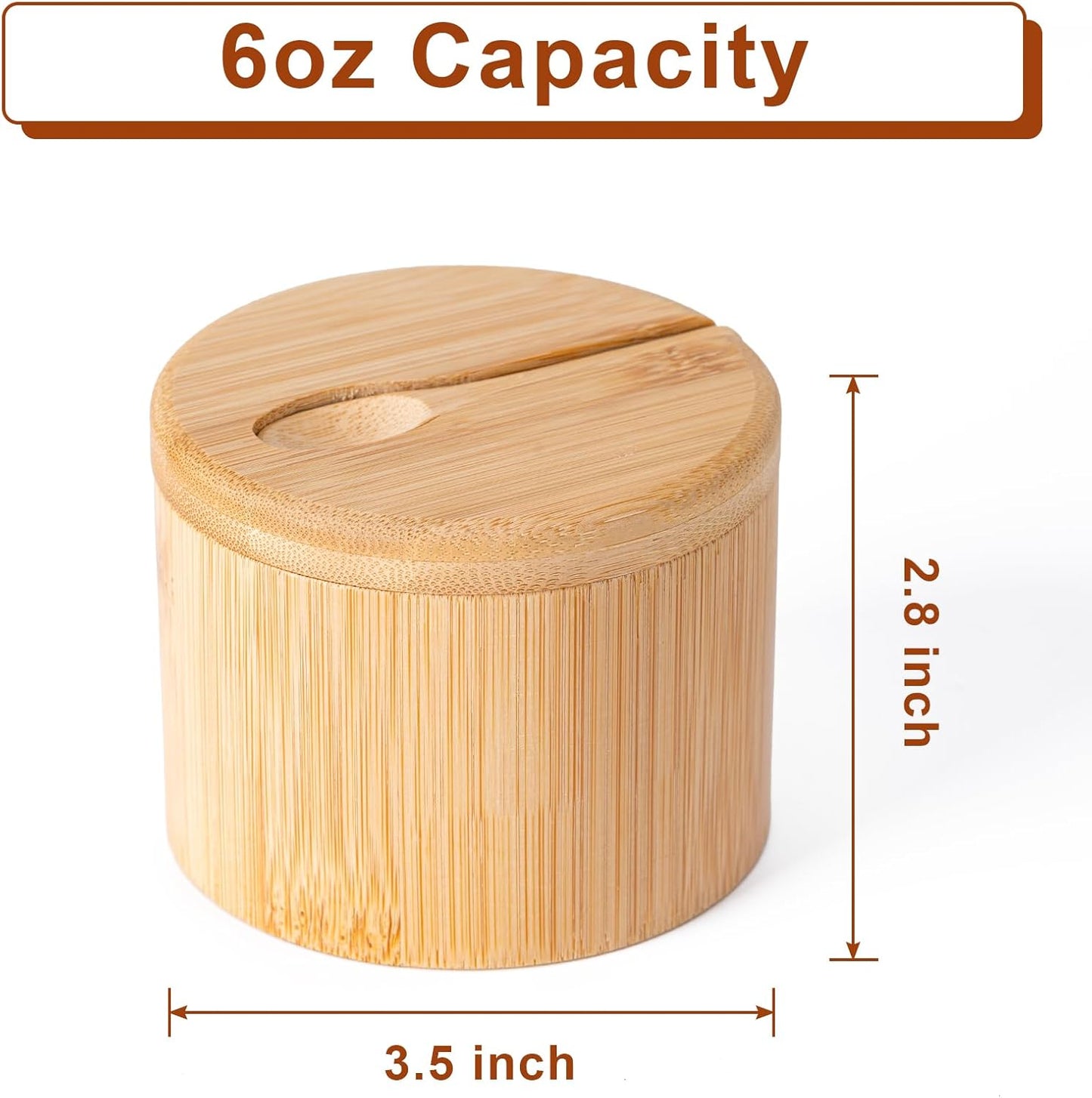 Bamboo Salt Cellar, Salt Box with Magnetic Swivel Lid, Spice Box with Spoon, round Salt Container for Storing Salt Pepper Sugar Herbs,6 Ounce Capacity