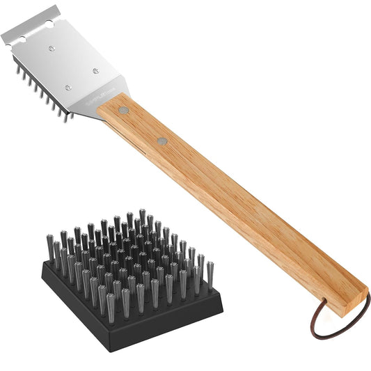 Grill Brush and Scraper, BBQ Grill Cleaning Brush Kit, Safe Wire Scrubber, Universal Fit BBQ Cleaner Accessories for All Grates