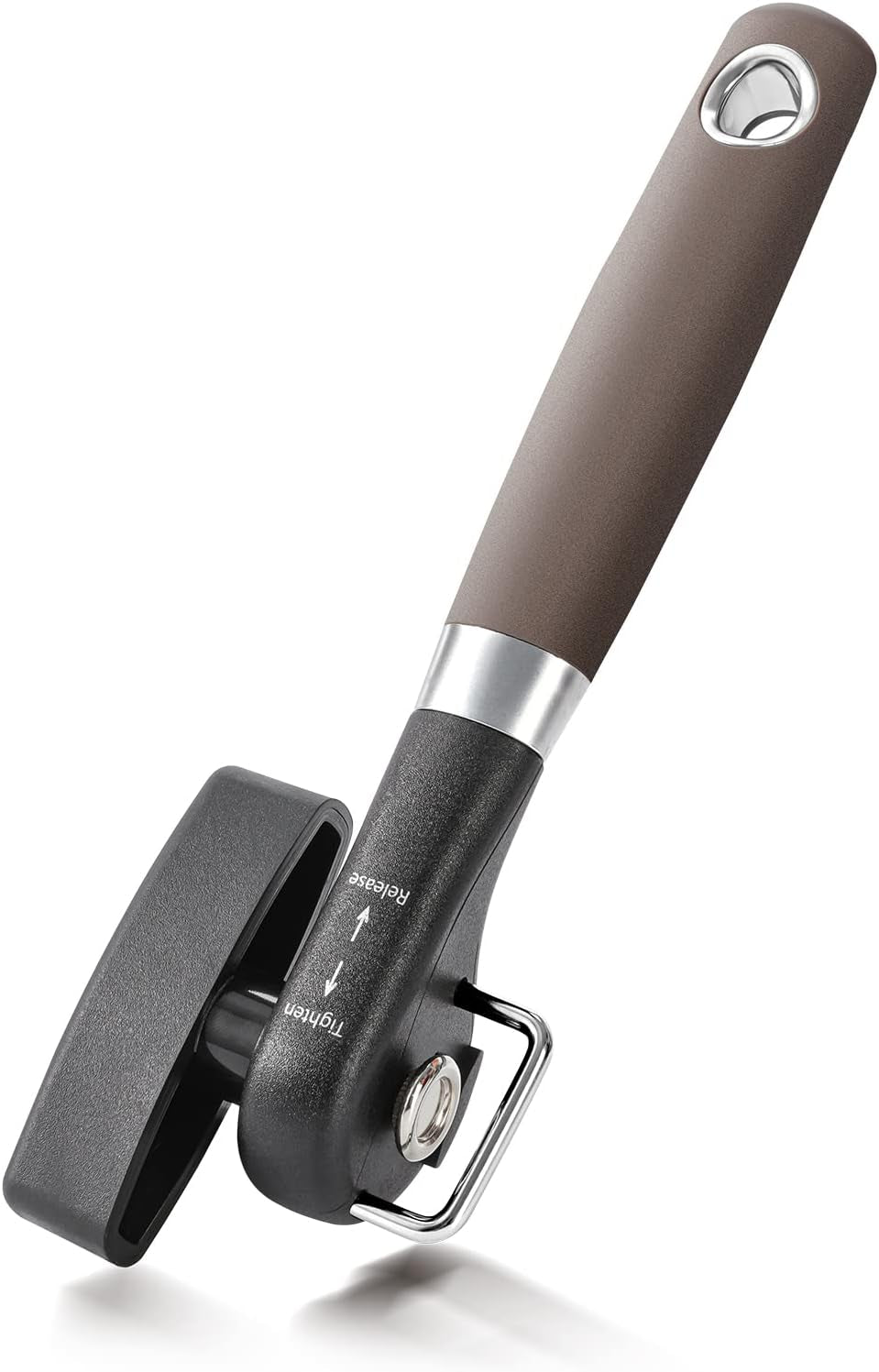 Can Opener, Manual Side Safe Cut Can Opener Smooth Edge with Durable Sharp Blade, Effort-Saving Knob & Comfortable Non-Slip Handle, Brown