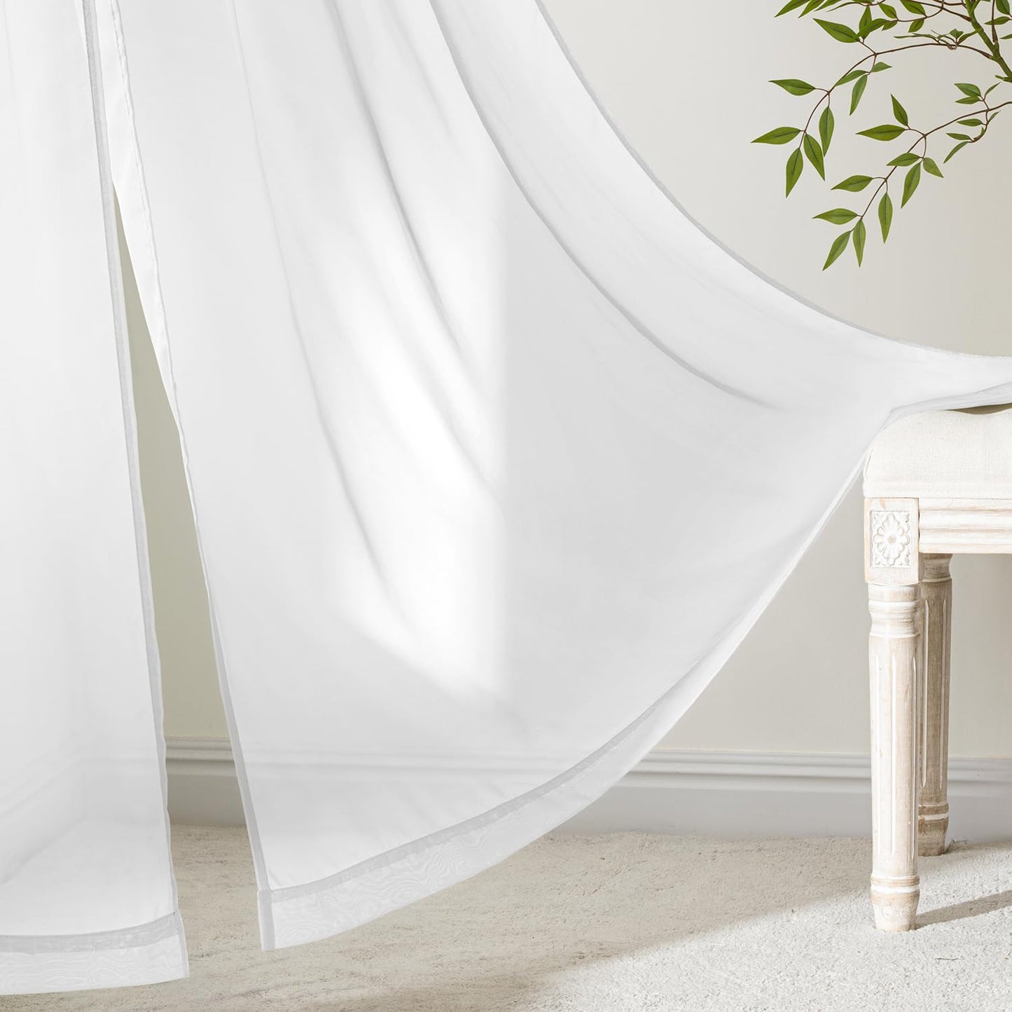 White Sheer Curtains 84 Inches Long, 4 Panels Set, Light Filtering Rod Pocket Voile Drapes for Living Room and Bedroom, Airy Soft Fabric Window Treatments, 42 X 84 Inches
