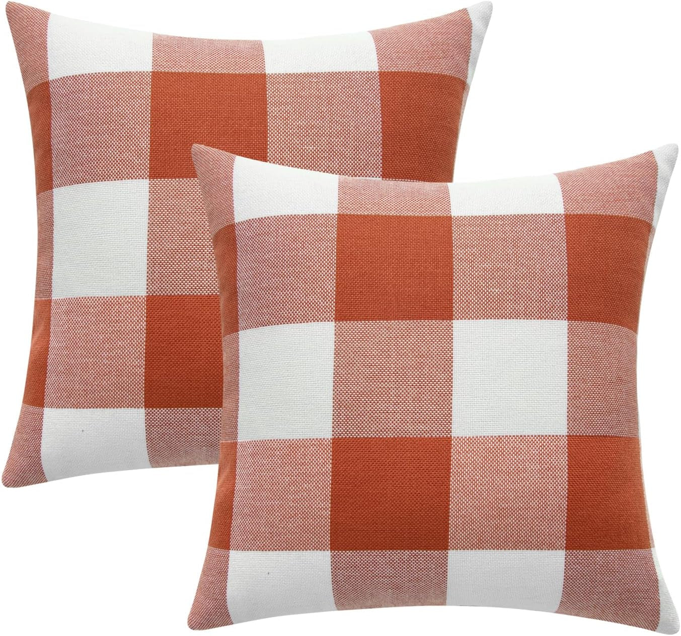 Fall Throw Pillow Covers Pack of 2 Decorative Classic Farmhouse Buffalo Check Plaids Polyester Linen Soft Cushion Case for Couch Sofa Bedroom Outdoor 18 X 18 Inch, Burnt Orange