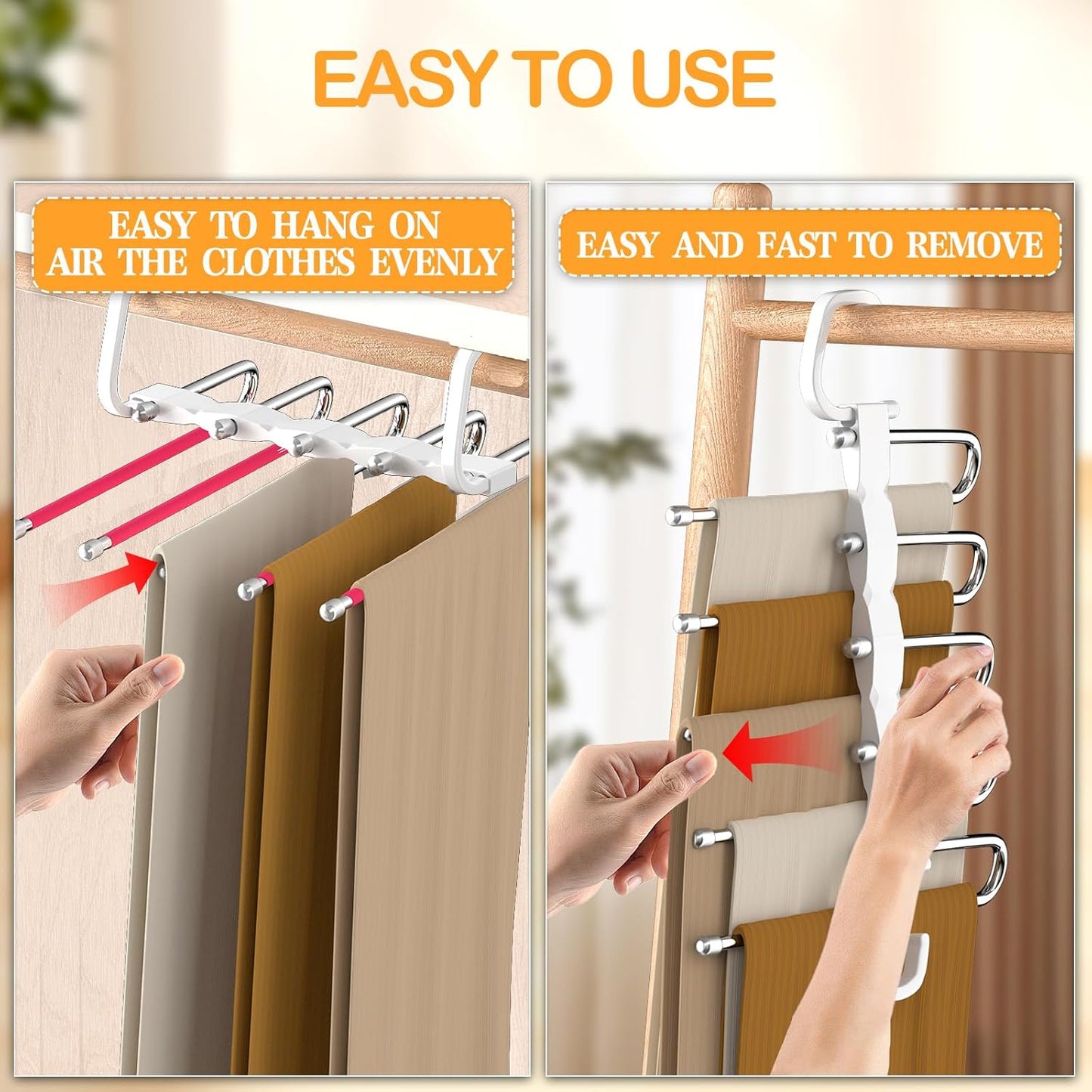 Space-Saving Non-Slip Pants Hanger - 1 Pack for Organizing Jeans, Trousers, Scarves, Leggings, and Skirts (Red)
