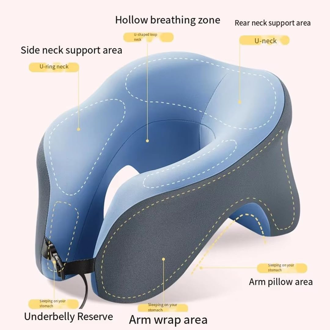 All-Round Head Support Neck Pillow,Memory Foam Travel Neck Pillow for Long Flights, Travel Pillow Comfortable and Breathable Is for Car, Train, Bus Trip,Home and Office Use (Blue)