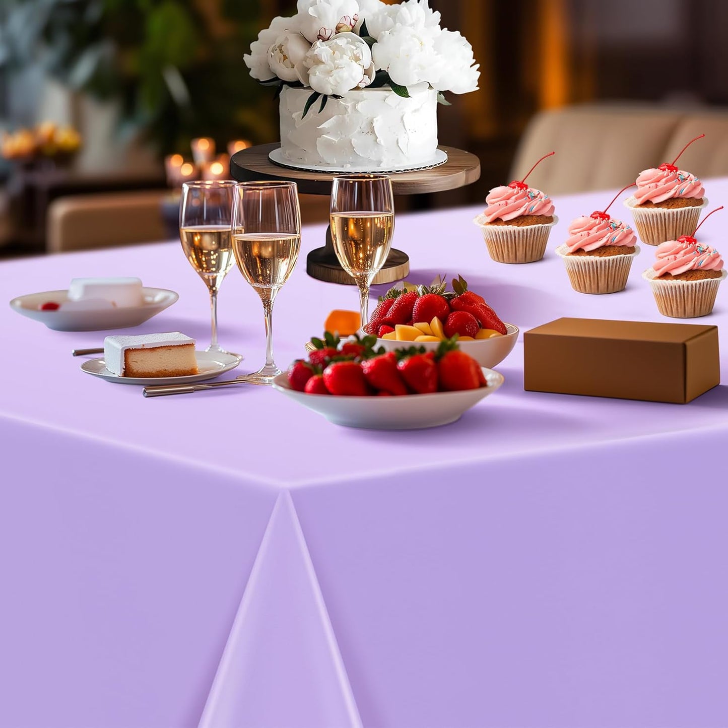 Light Purple Rectangle Tablecloth Set of 4, 54x72 Inches, Waterproof and Spillproof Disposable Plastic Covers, Durable for Dining, Buffet, Picnic, and Outdoor Events
