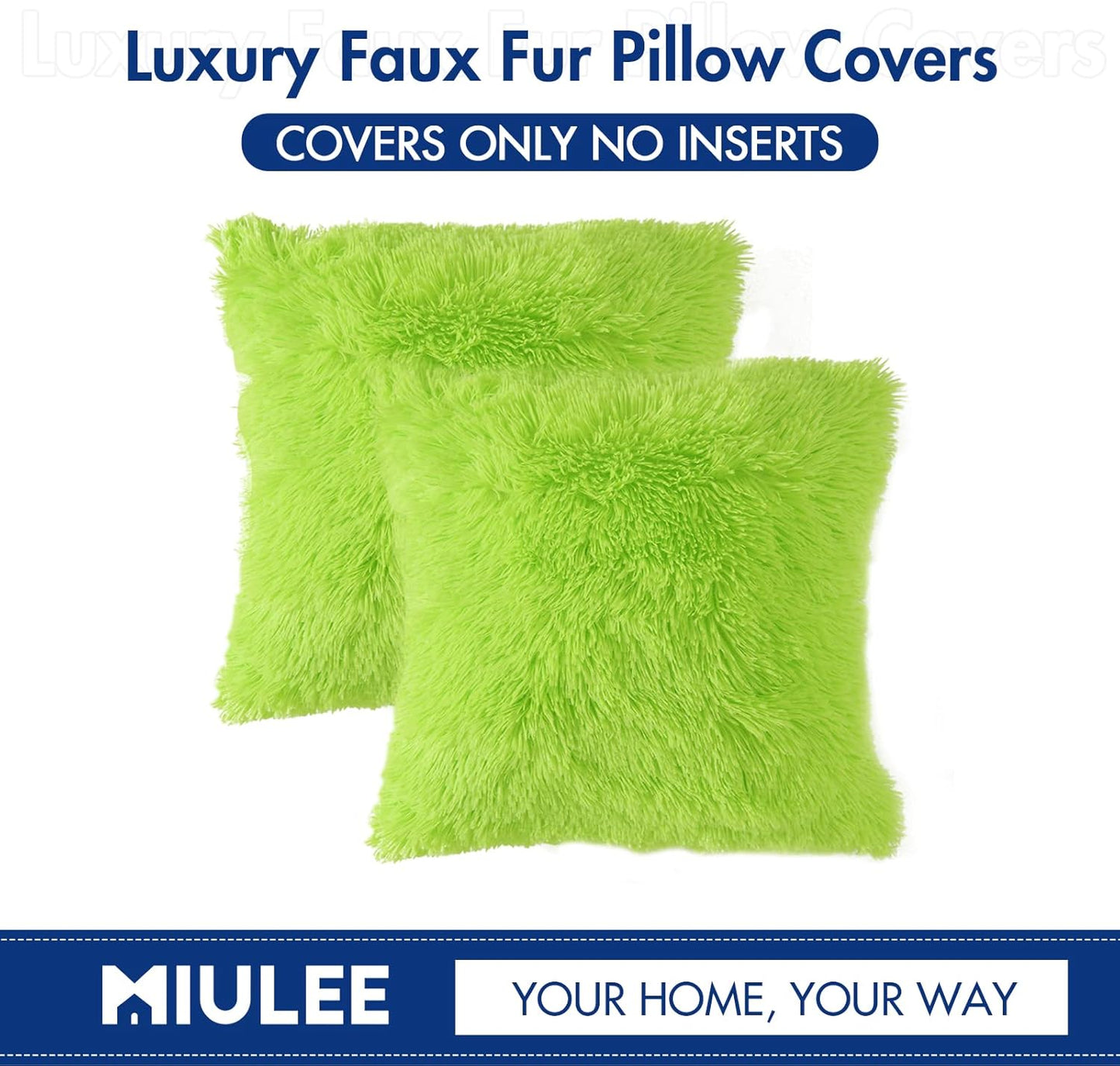 Pack of 2 Luxury Faux Fur Throw Pillow Cover Deluxe Winter Christmas Decorative Plush Pillow Case Cushion Cover Shell for Sofa Bedroom Car Spring 18X18 Inch Green