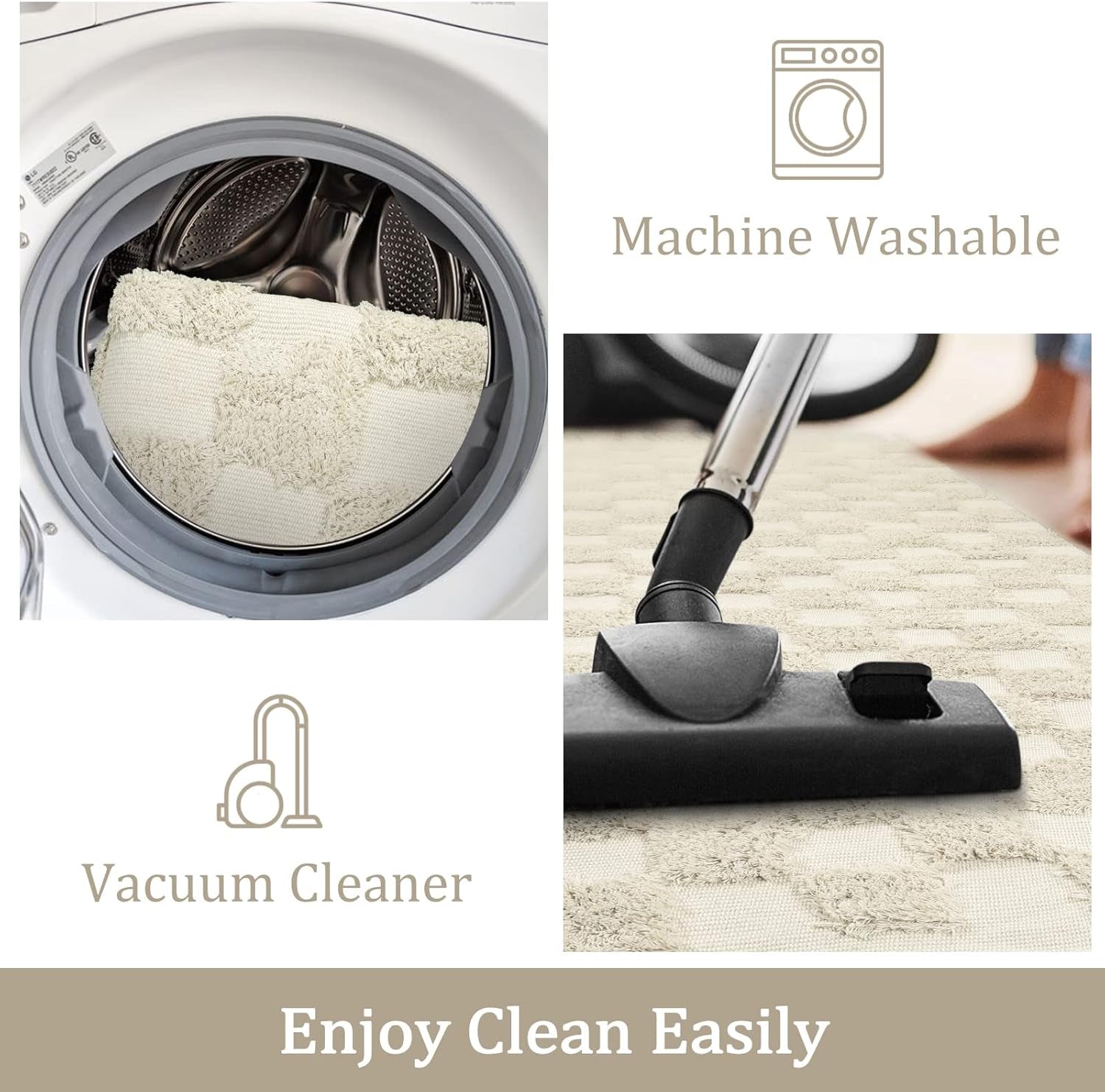 Checkered Boho round Rug 3Ft, Small Beige Circle Bathroom Nursery Rug Cotton Indoor Bath Door Mat with Tufted, Farmhouse Checkerboard Washable Cream Carpet for Dorm Entryway Room Decor