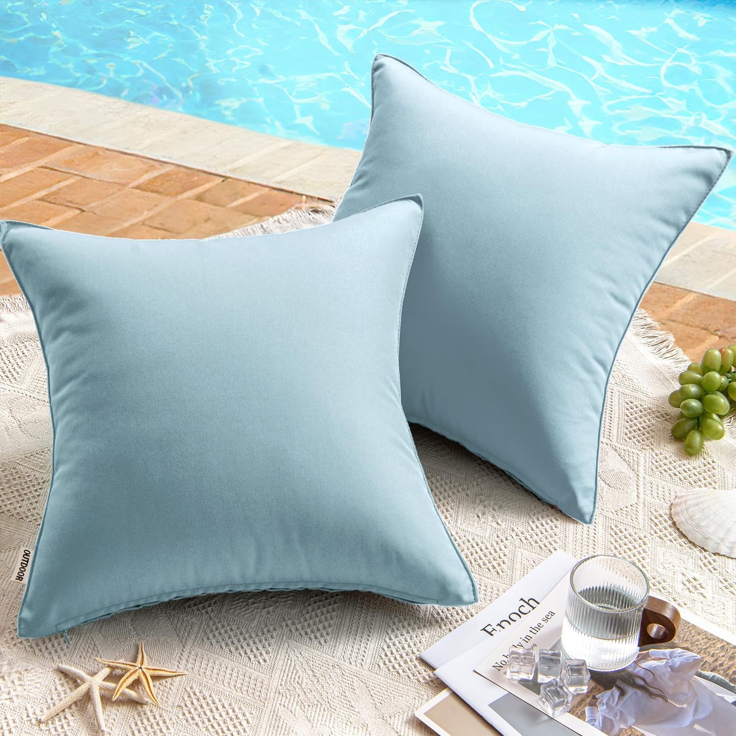 Pack of 2 Decorative Outdoor Waterproof Pillow Covers Garden Cushion Sham Throw Pillowcase Shell for Spring Patio Tent Couch 16X16 Inch Blue