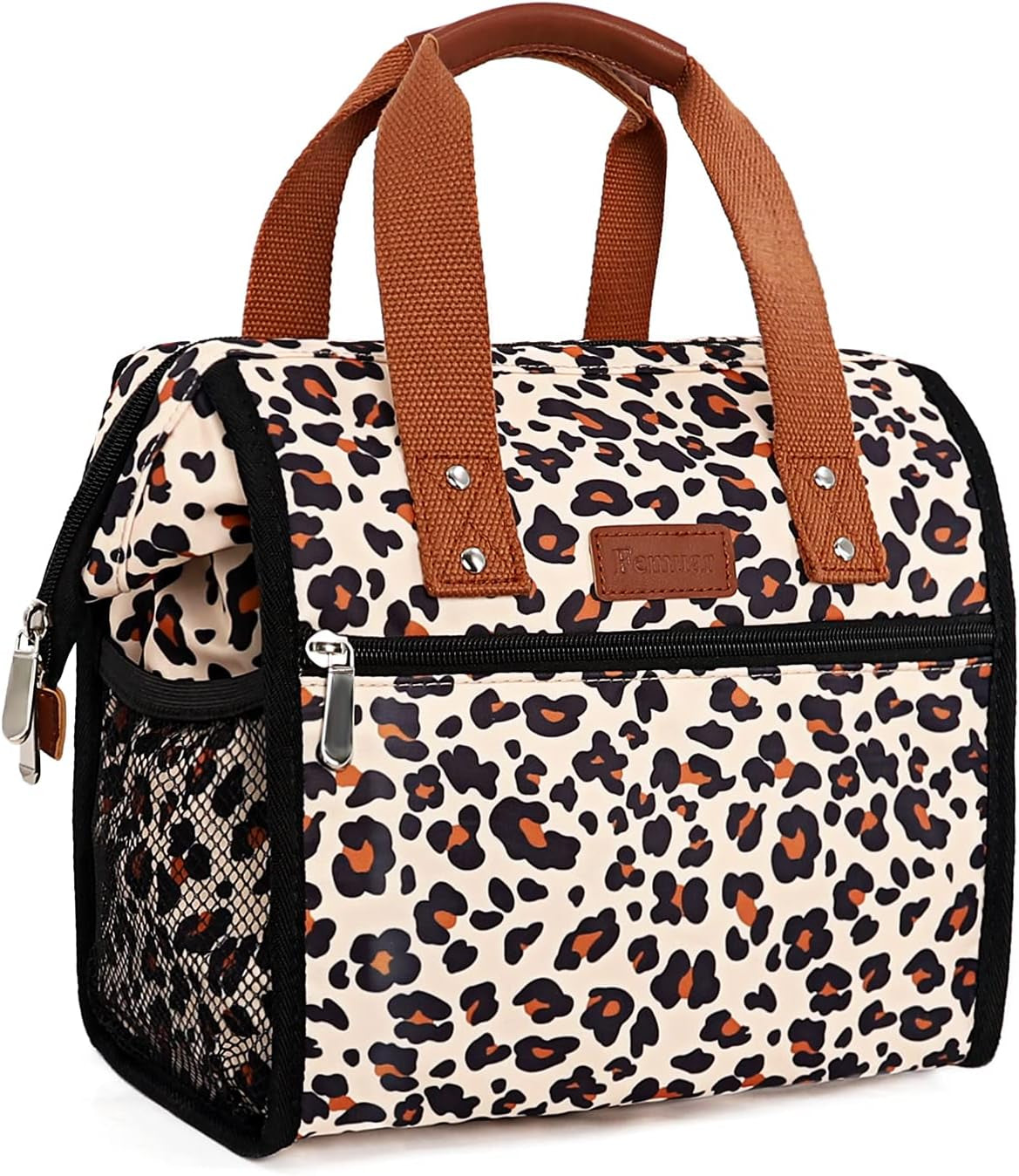 Leopard Lunch Bag Insulated Lunch Bags for Women Men and Kids Reusable & Wide-Open Lunch Tote Bag Portable Insulated Bag for Office, School and Picnic, (Beige with Leopard)