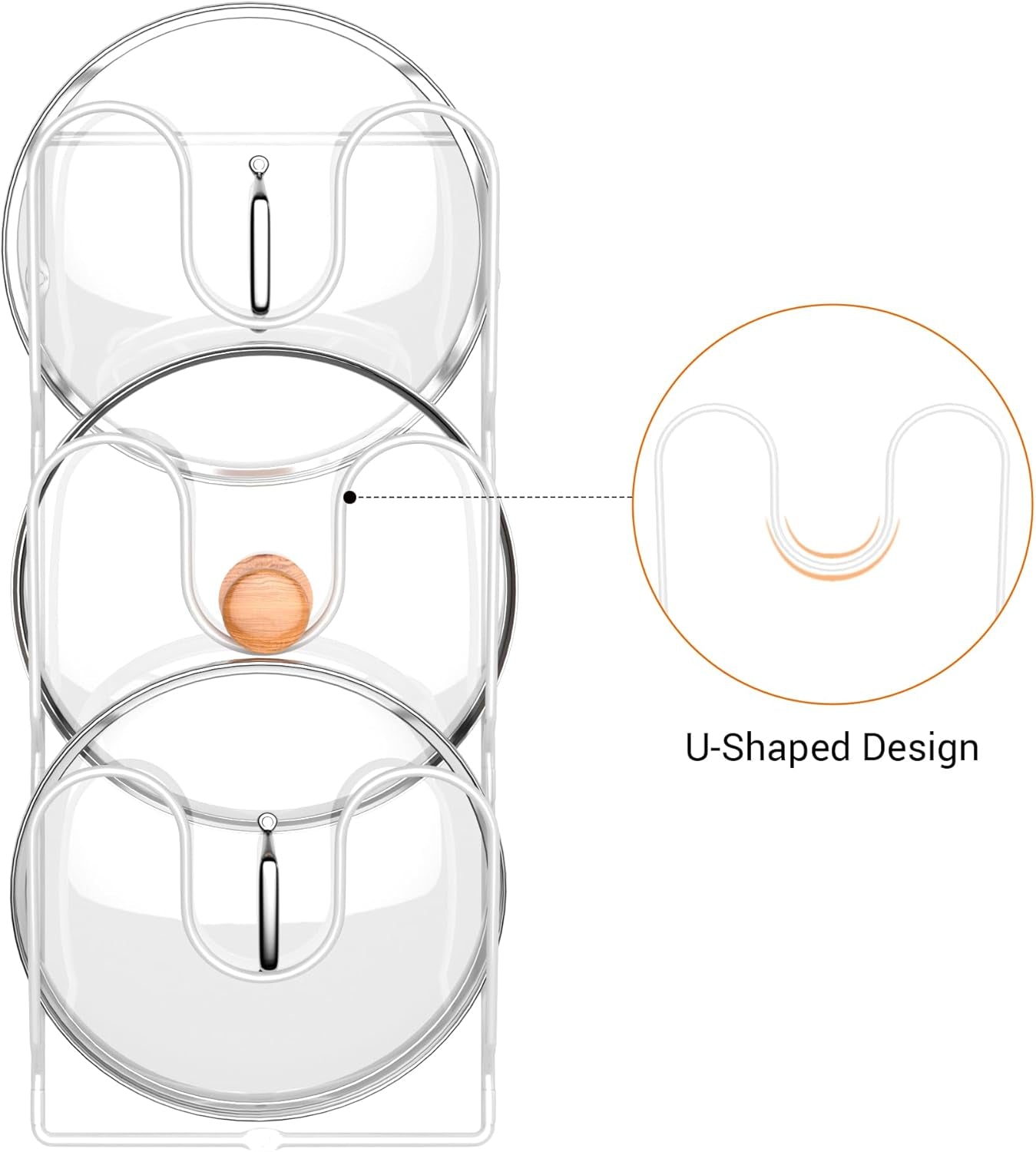 2 Pack Pot Lid Organizer Rack for Cabinet Door/Wall, 6-Tier Pot Lid Holders inside Cabinet Door, No Drilling Adhesive Wall/Door Mounted Rustproof Pots and Pans Lid Organizers for Kitchen Storage White