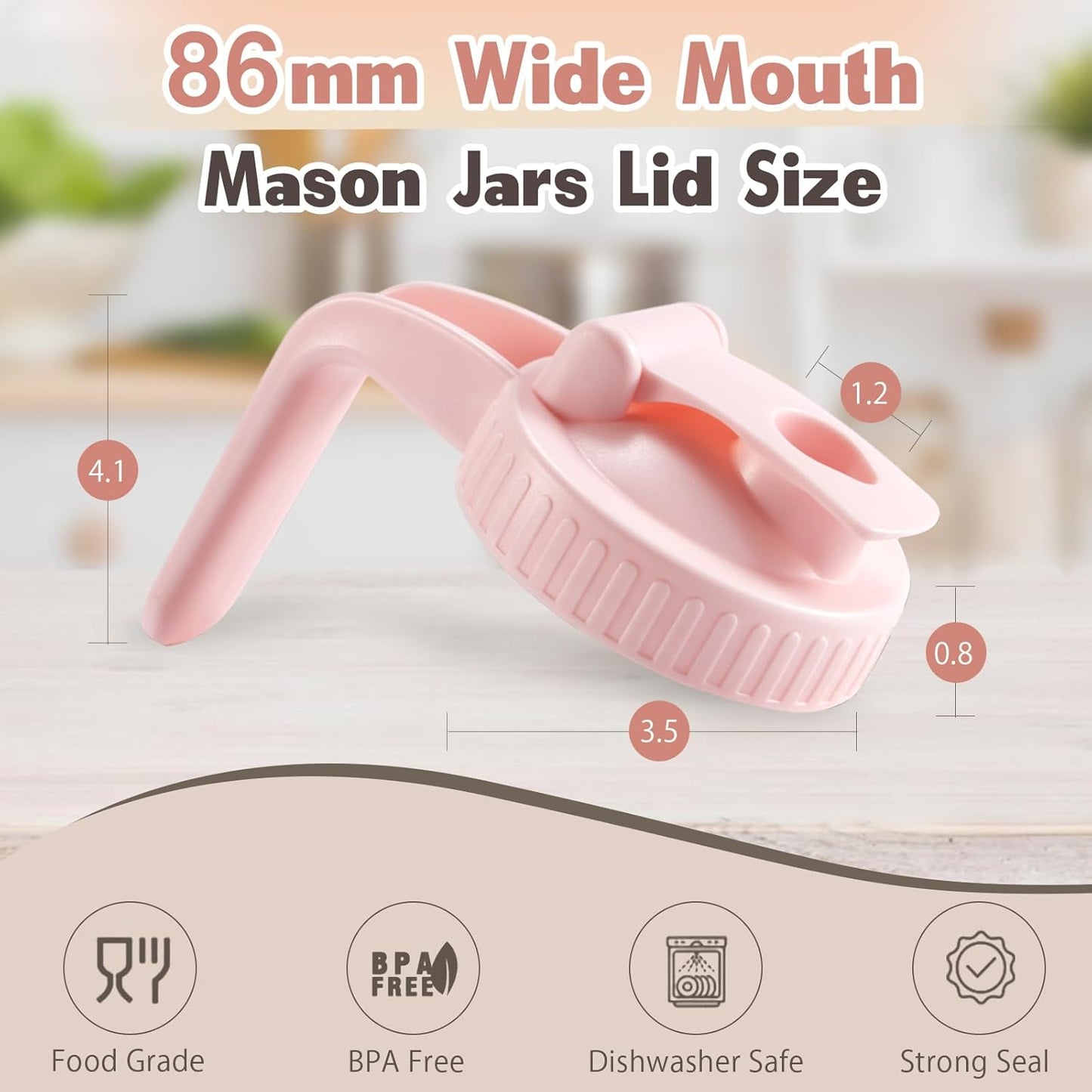 2 Pack Wide Mouth Mason Jar Lids V-Shaped with Handle, Mason Jar Pour Spout Lid with Extended Flip Lid Easy to Open, Airtight Leak Proof and Durable