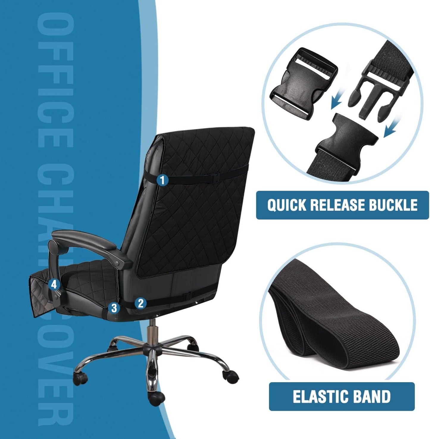 Water Resistant Chair Cover Reversible Dining Chair Cover with Non-Slip Buckle Soft Removable High Chair Slipcovers Oversized for Armchair or Armless Chair,Black/Grey
