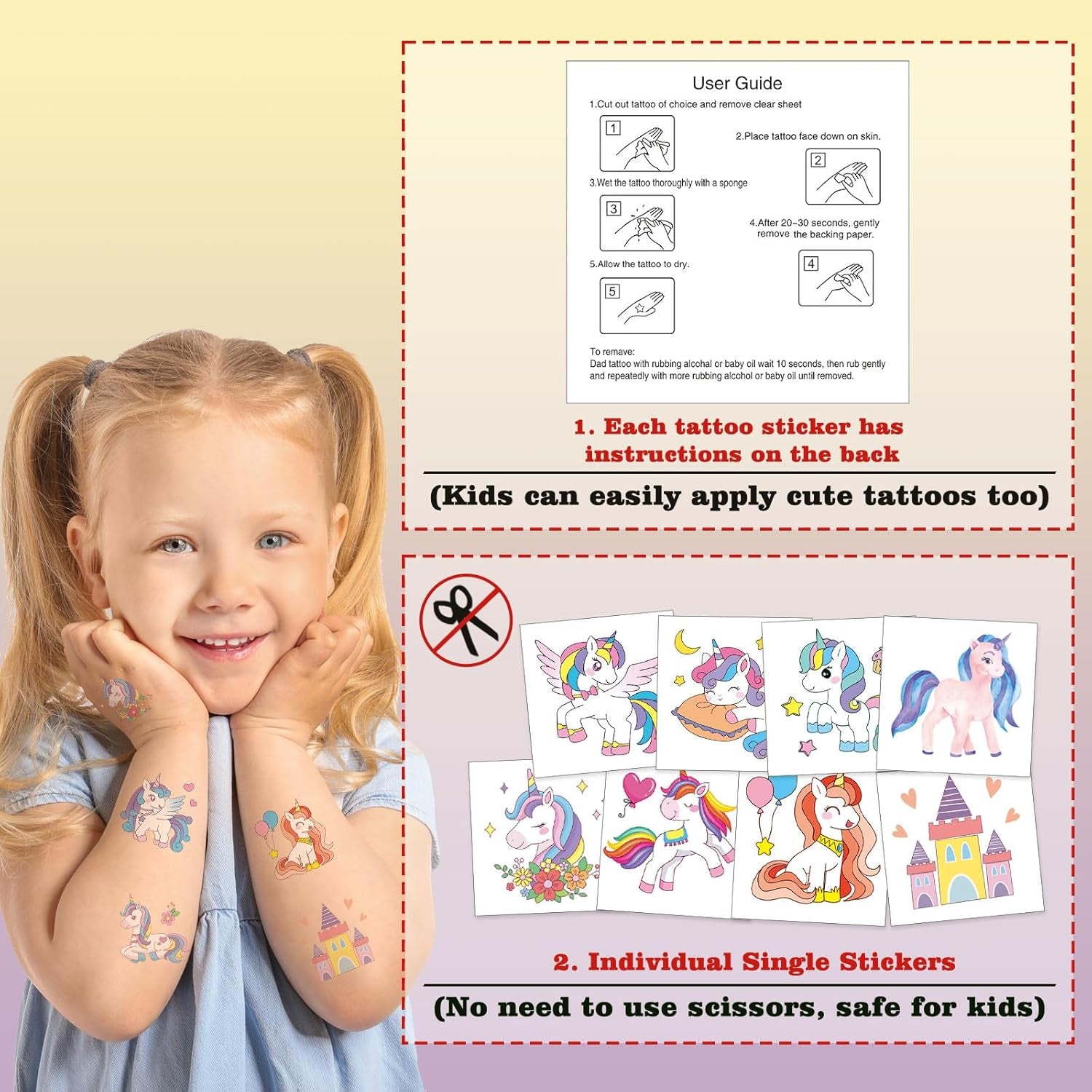104 PCS Unicorns Temporary Tattoos for Kids Girls Birthday Party Decorations, Unicorns Fake Temp Tattoos Party Favors Party Supplies
