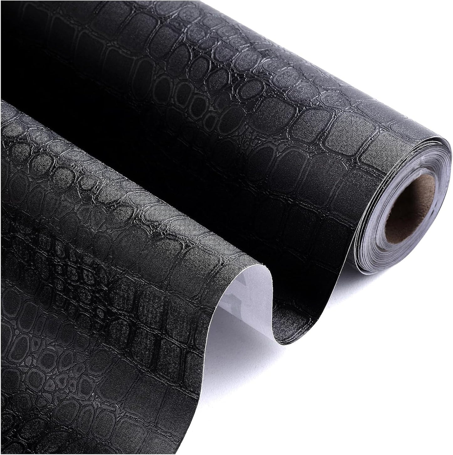 Black Peel and Stick Wallpaper - Removable Crocodile Self Adhesive Embossed Easy Peel off Contact Paper - Textured for Cabinet Bedroom 15.7" X 78.7"