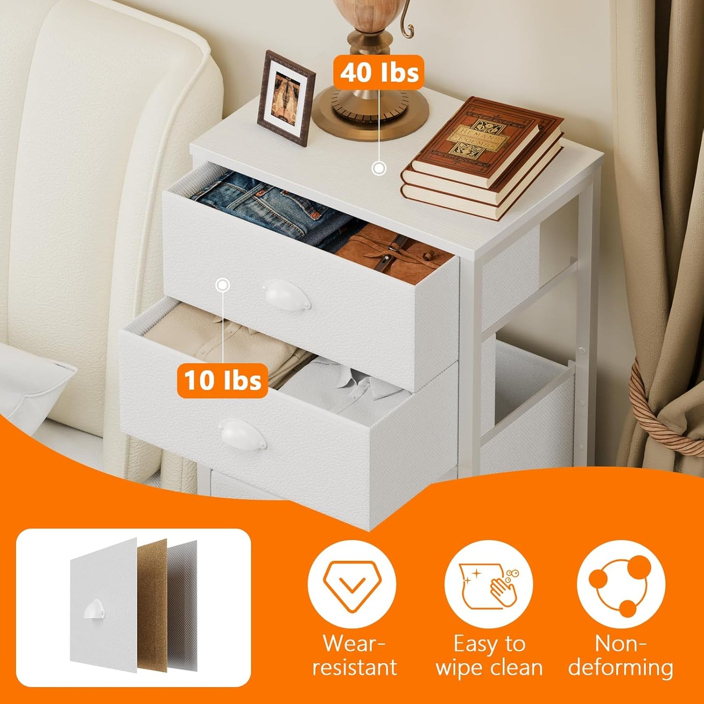 White Vertical Tall Dresser with 6 Fabric Drawers - Versatile Storage Tower and Nightstand for Bedroom, Living Room, Closet, Entryway, and Hallway