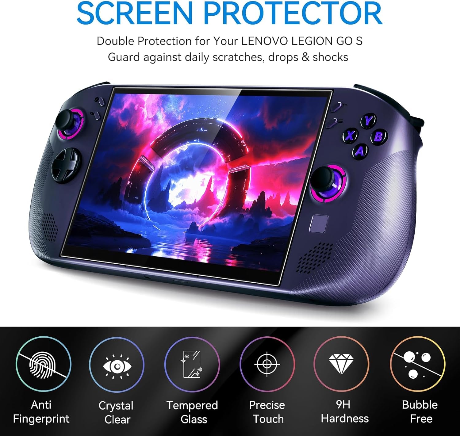 2 Pack Screen Protector for Lenovo Legion Go S Handheld 2025, Tempered Glass, 8 Inch Full Coverage, Transparent Ultra HD, Anti-Scratch, Anti-Fingerprint