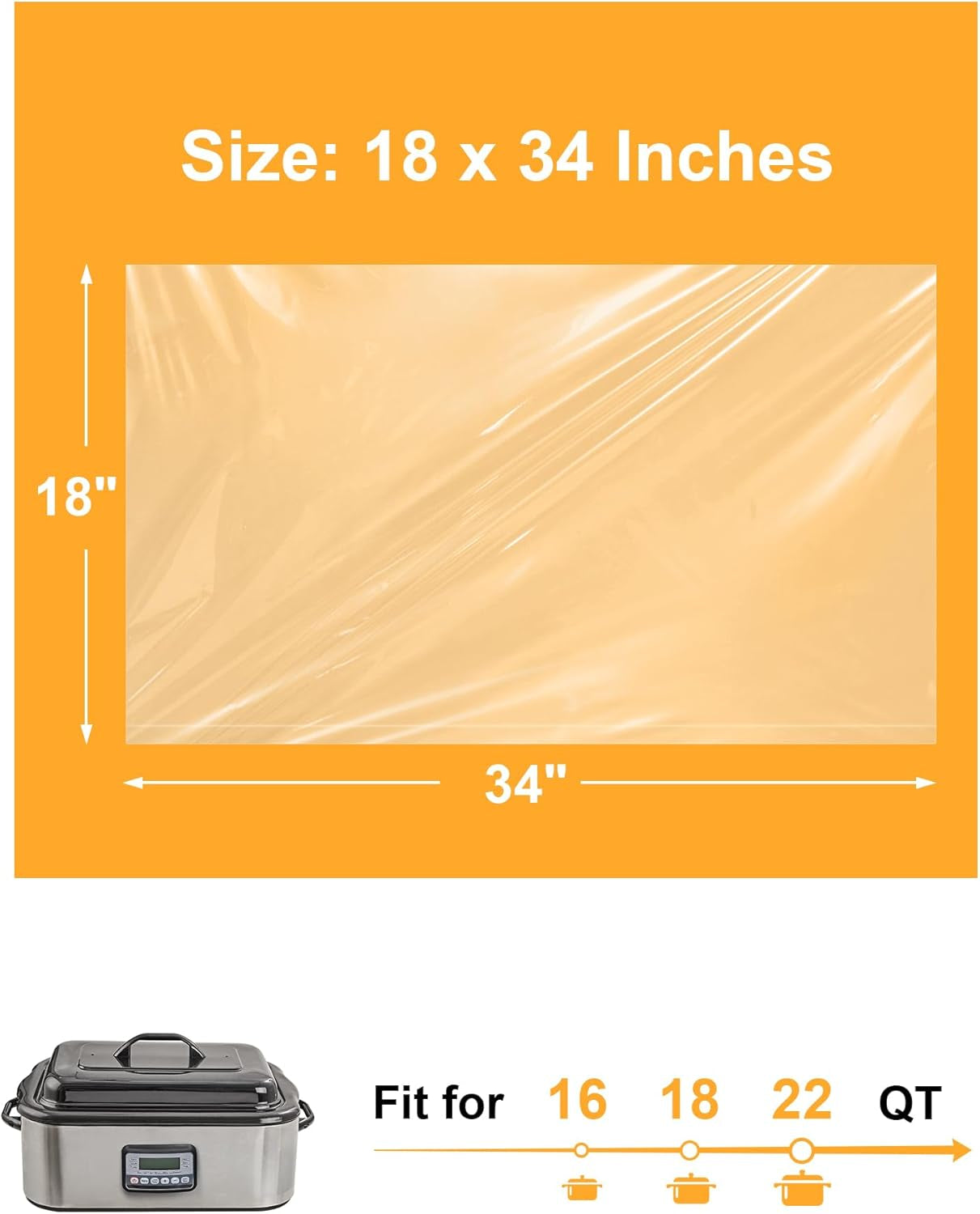 Electric Roaster Liners, 2 Count Disposable Roaster Liners, Fits 16, 18, 22 Quart Roasters, Roaster Pan Oven Liners Plastic Cooking Bags for Instant Cleanup, 18 X 34 Inch