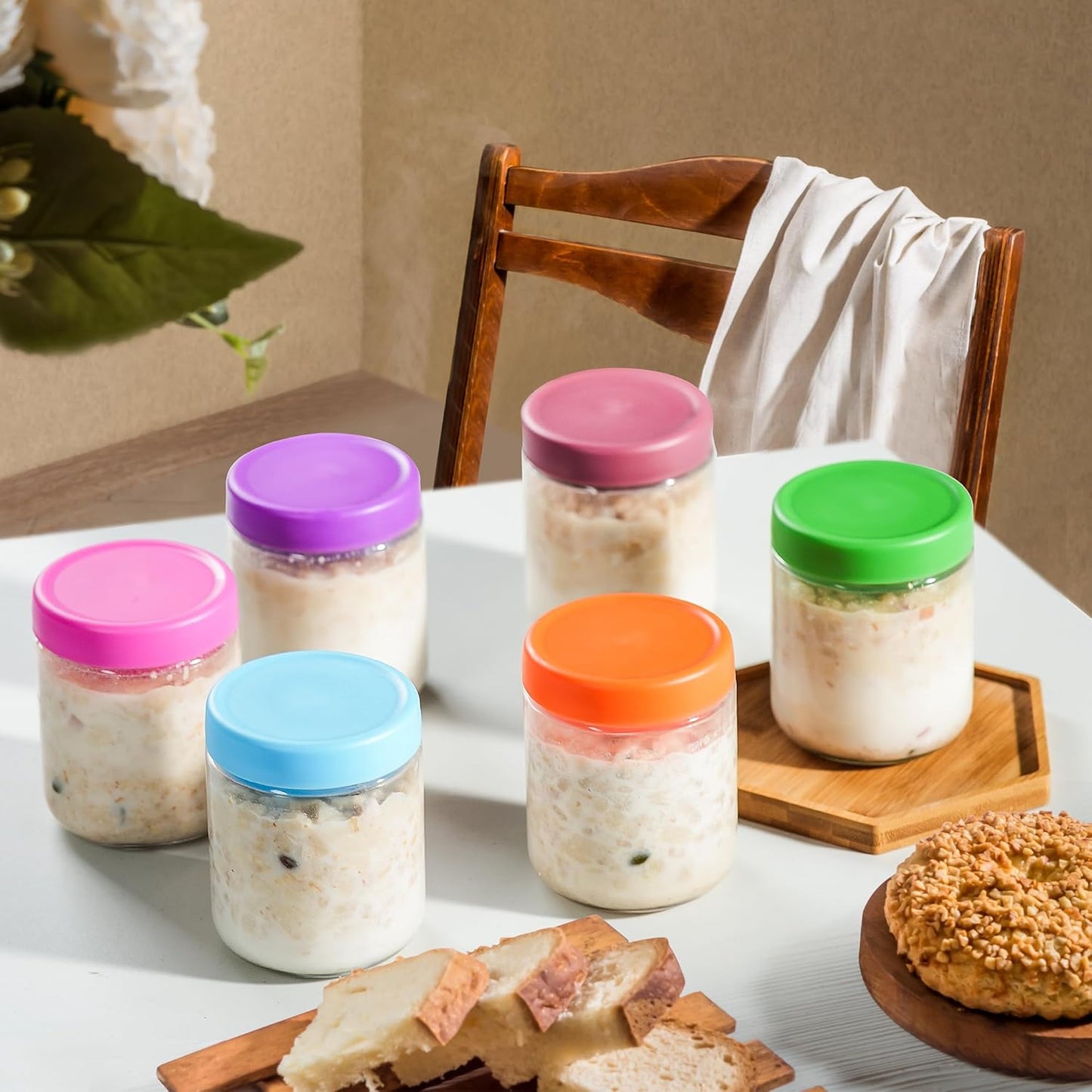 16Oz Glass Jars for Overnight Oats Snacks Salad Yogurt Pudding Cereal Candy Storage Containers Meal Prep Mason Jar with Airtight Lids,6 Pack