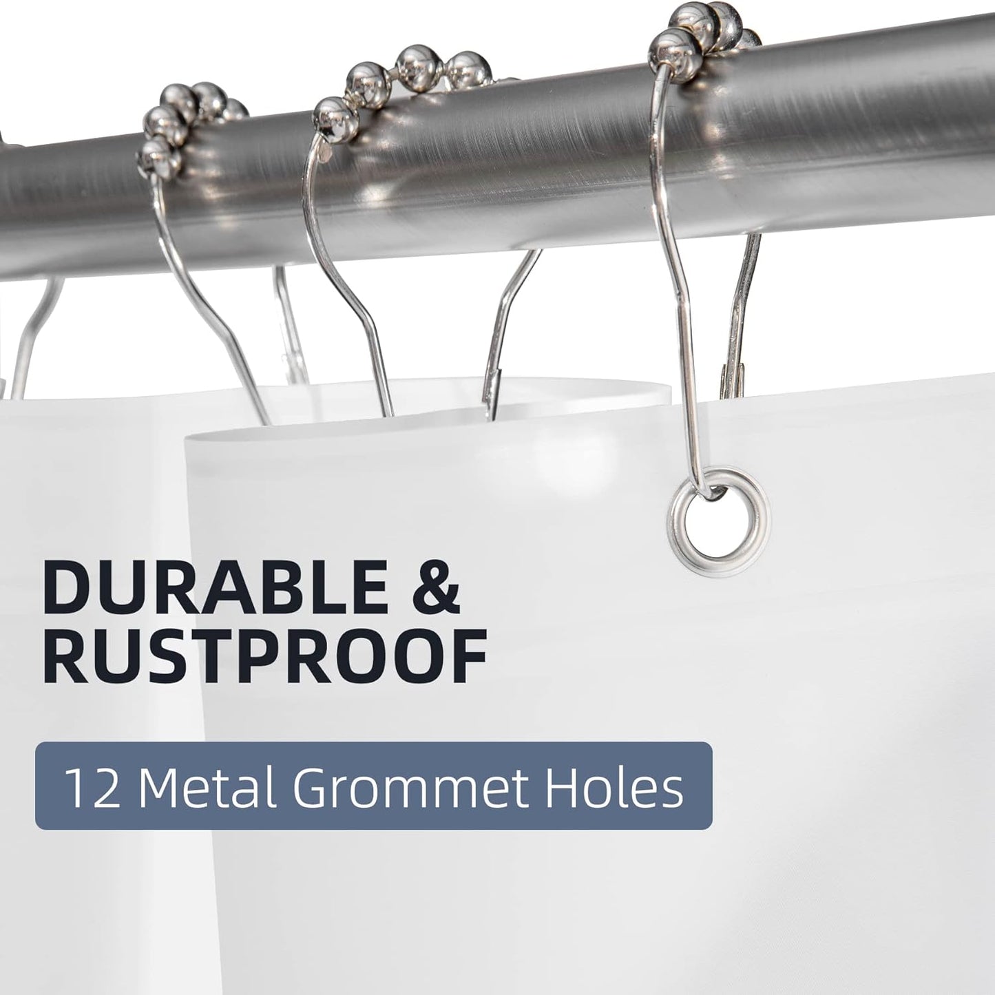 12 Pcs Shower Curtain Hooks and 72 X 72 Inches White Shower Curtain Liner