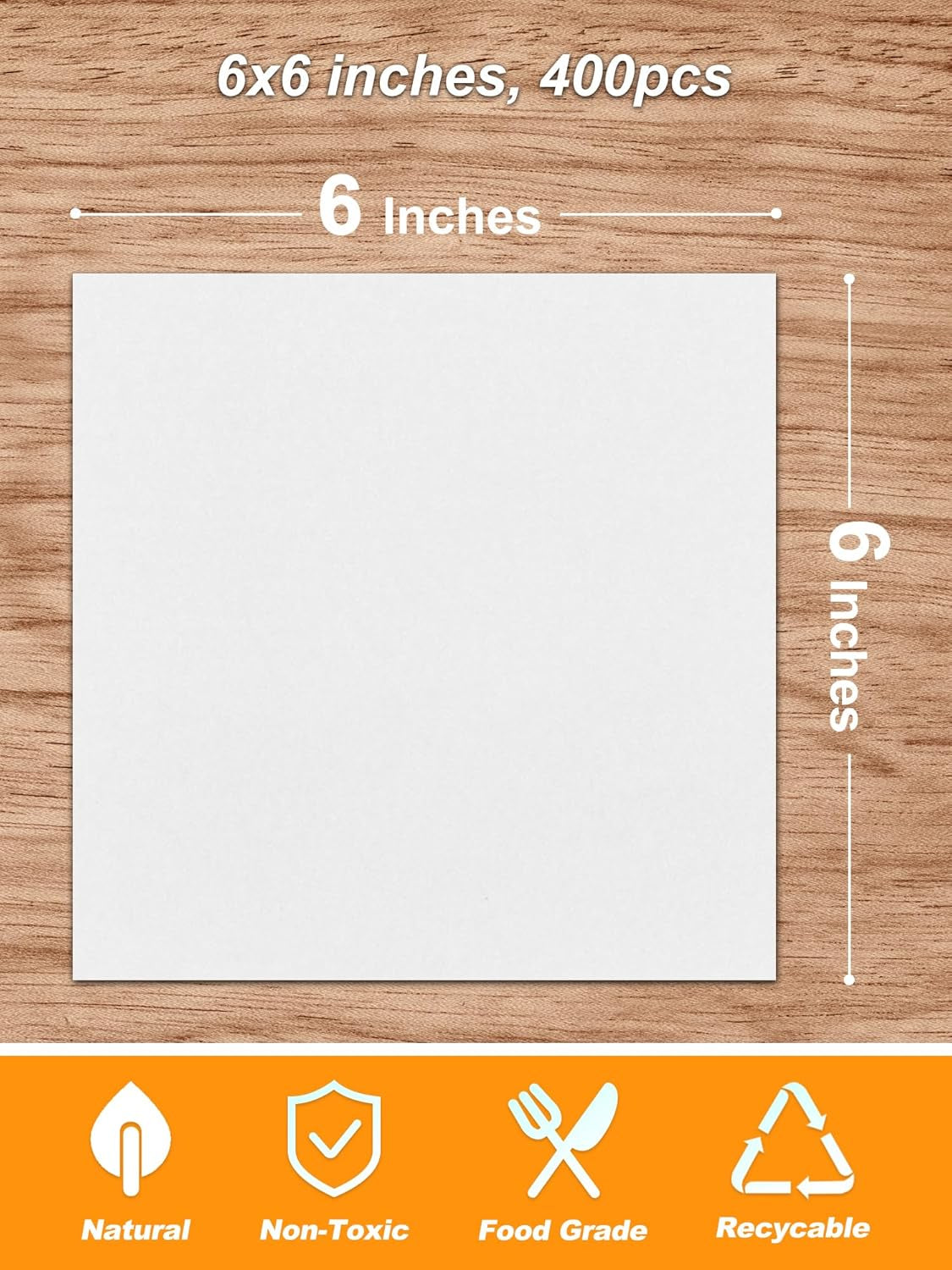 6 X 6 Inches Wax Paper for Food, 400 Pcs Non-Stick Hamburger Patty Paper, Square Sandwich Separators Wrapping Paper, for Lunch, Restaurants, Barbecues, Picnics, Parties, White