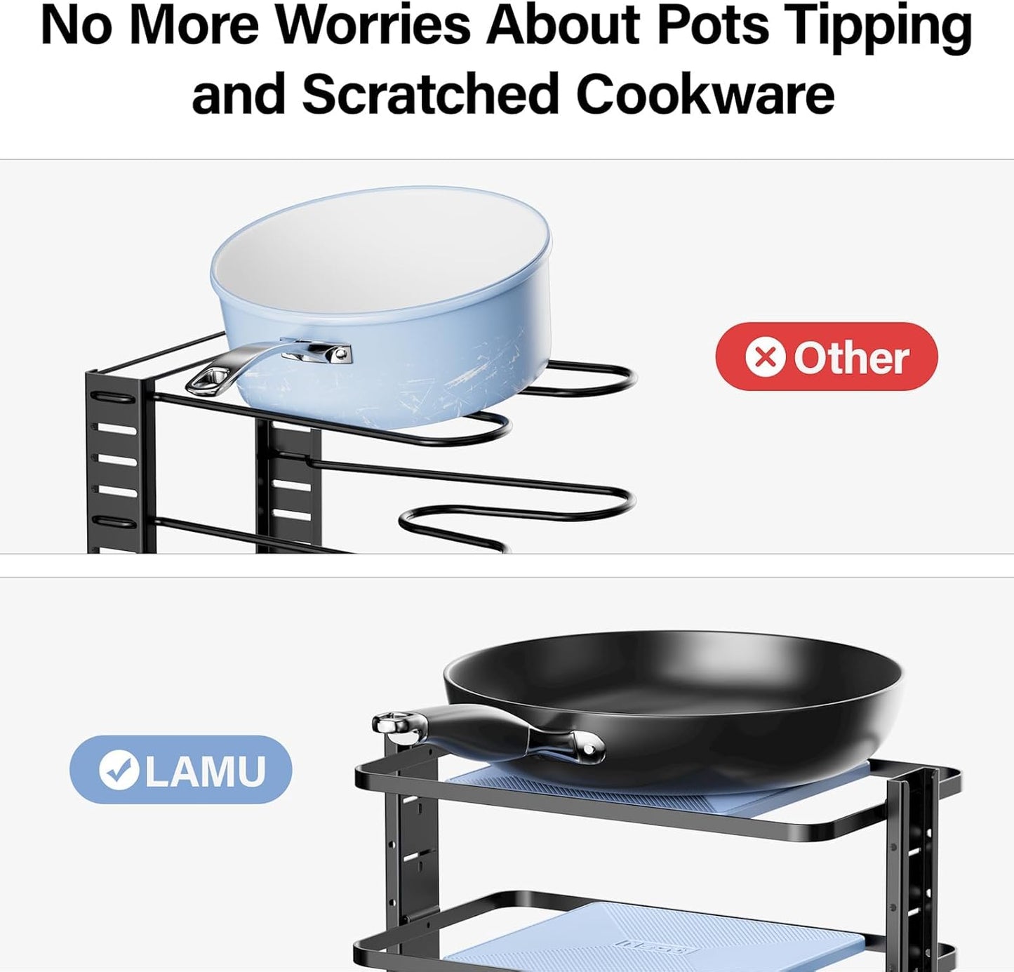 Pots and Pans Organizer for under Cabinet, 6-Tier Heavy Duty Pan Pot Organizers inside Cabinet Adjustable 14 to 23.39", Pot Rack Kitchen Cabinet Organization and Storage Holds up to 12" Cookware