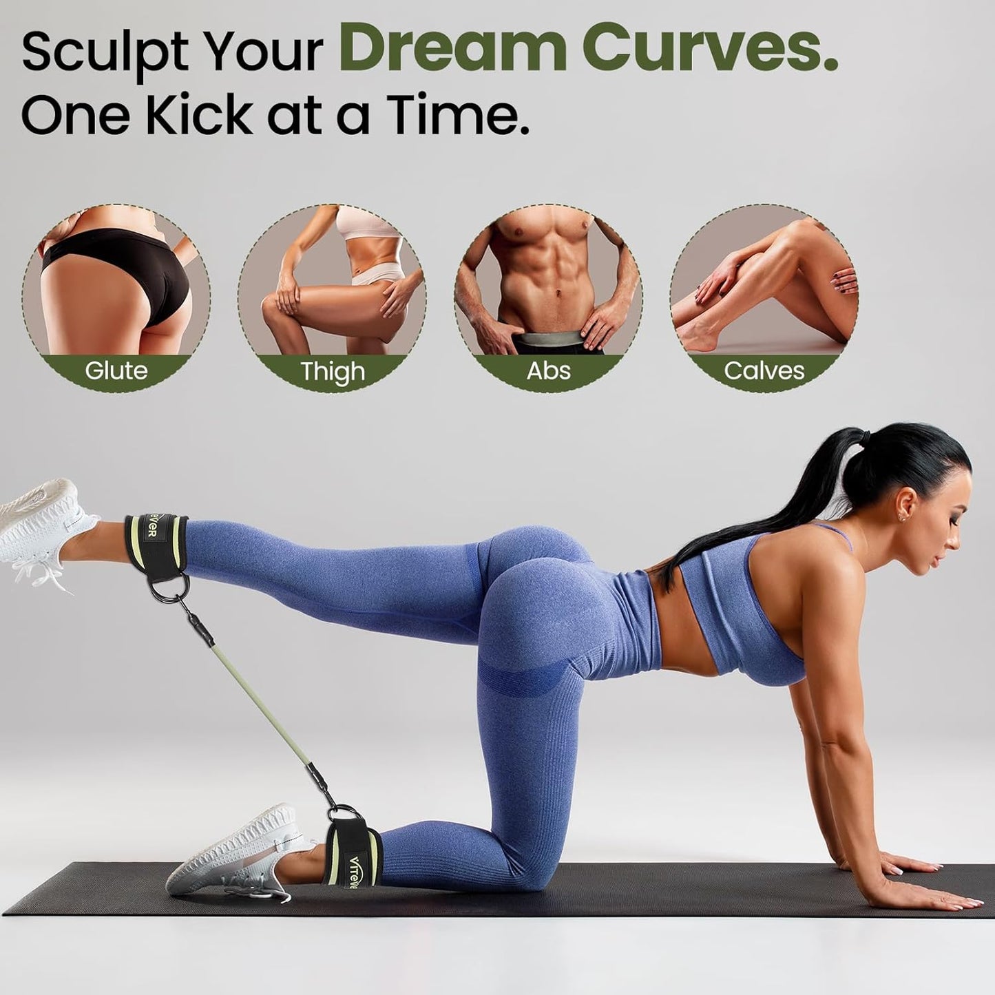 Ankle Resistance Bands with Cuffs for Women, Leg Glute and Booty Workout Equipment for Home Gym, Pilates Equipment, Ankle Weights with Green Resistance Bands for Kickbacks Hip Fitness Training