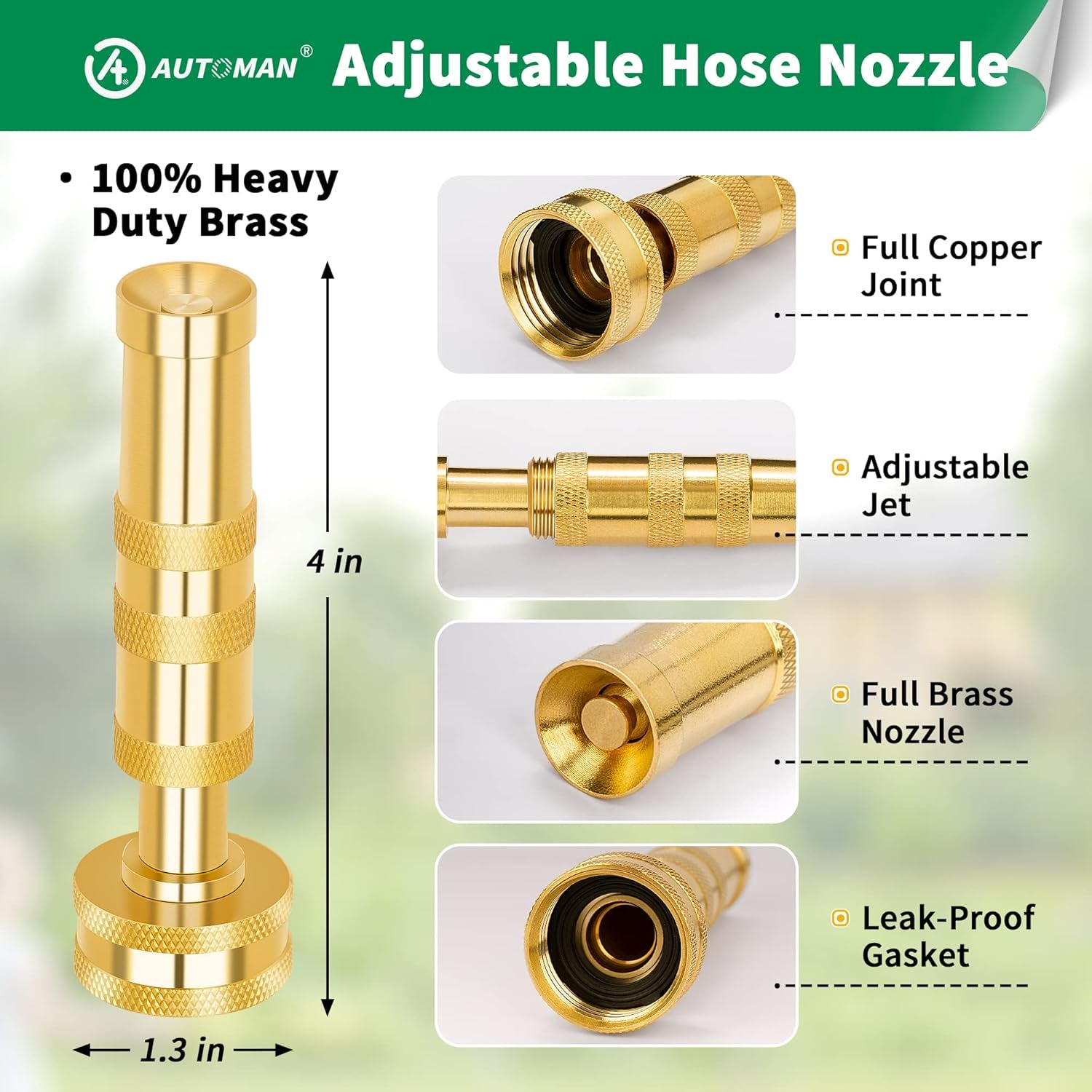 Brass Hose Nozzle – High Pressure Jet Nozzles 2 Pack, Heavy Duty Sprayer for Garden Hoses, Adjustable Spray Gun, Solid Twist Water Hose Nozzle for Patio, Lawn, Car Wash, Extra 6 Rubber Washers