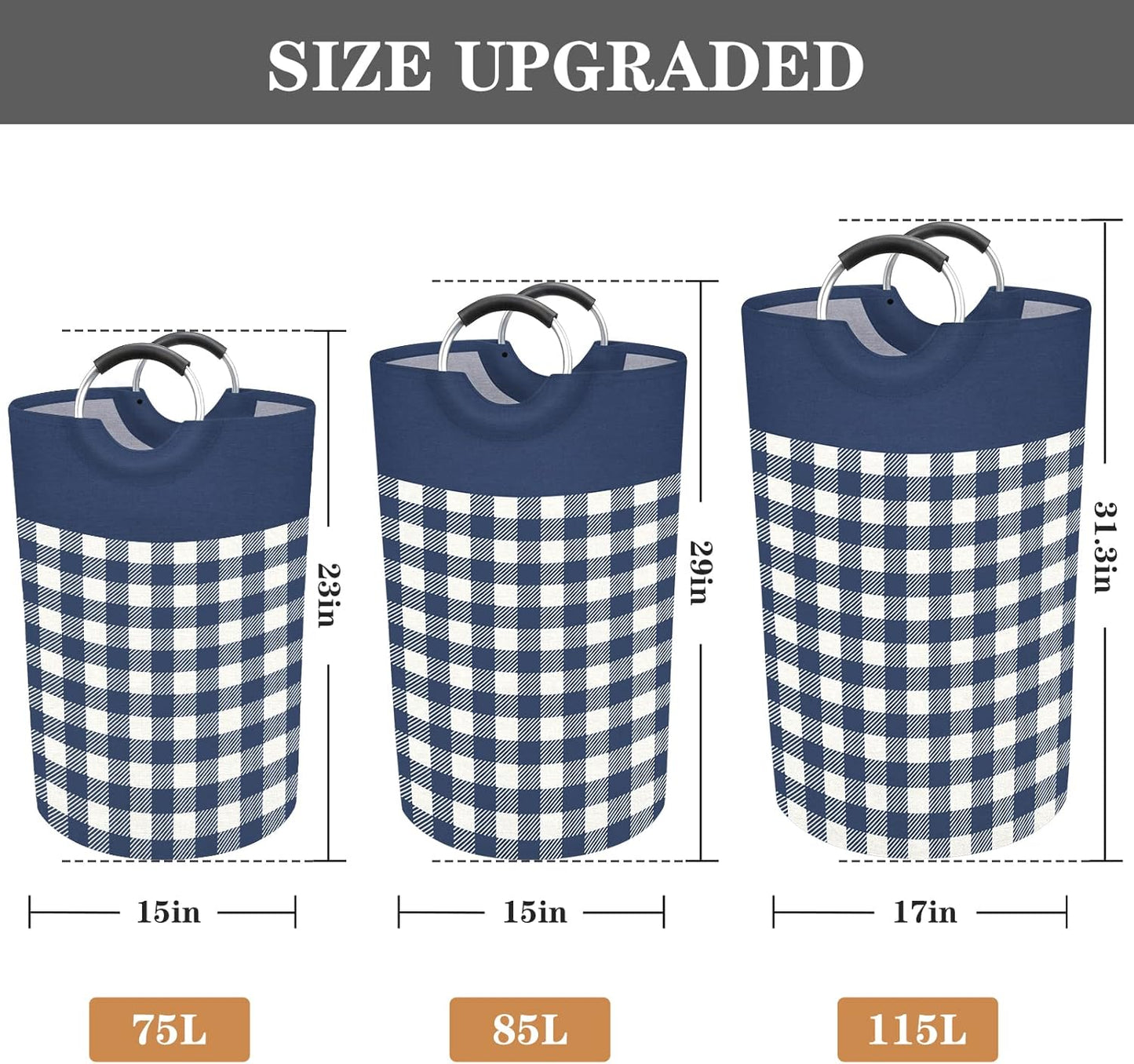 Large Waterproof Laundry Hamper with Handles - Collapsible Tall Storage Bag for College Dorms and Family Use (Blue, 82L)