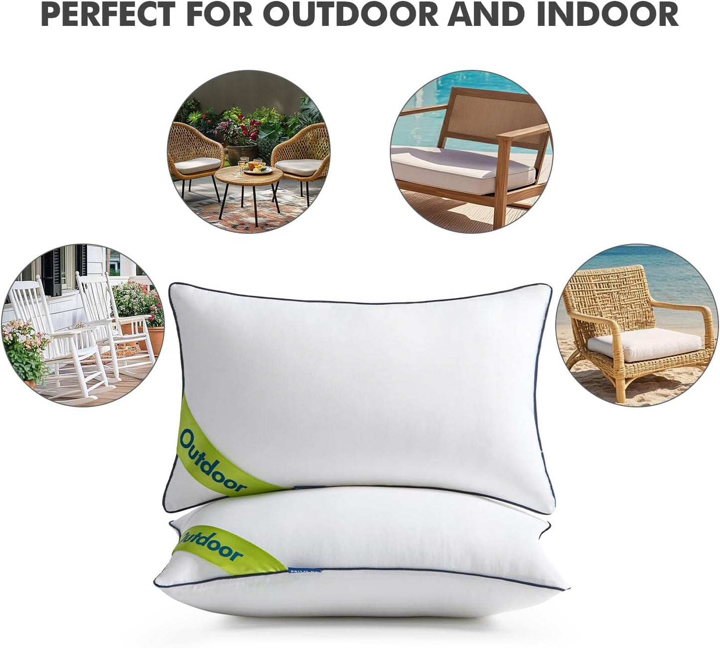12X20 Outdoor Pillows, Pack of 2 Water Resistant Waterproof Pillow Inserts Decorative Stuffer for Sofa Couch Patio and Garden