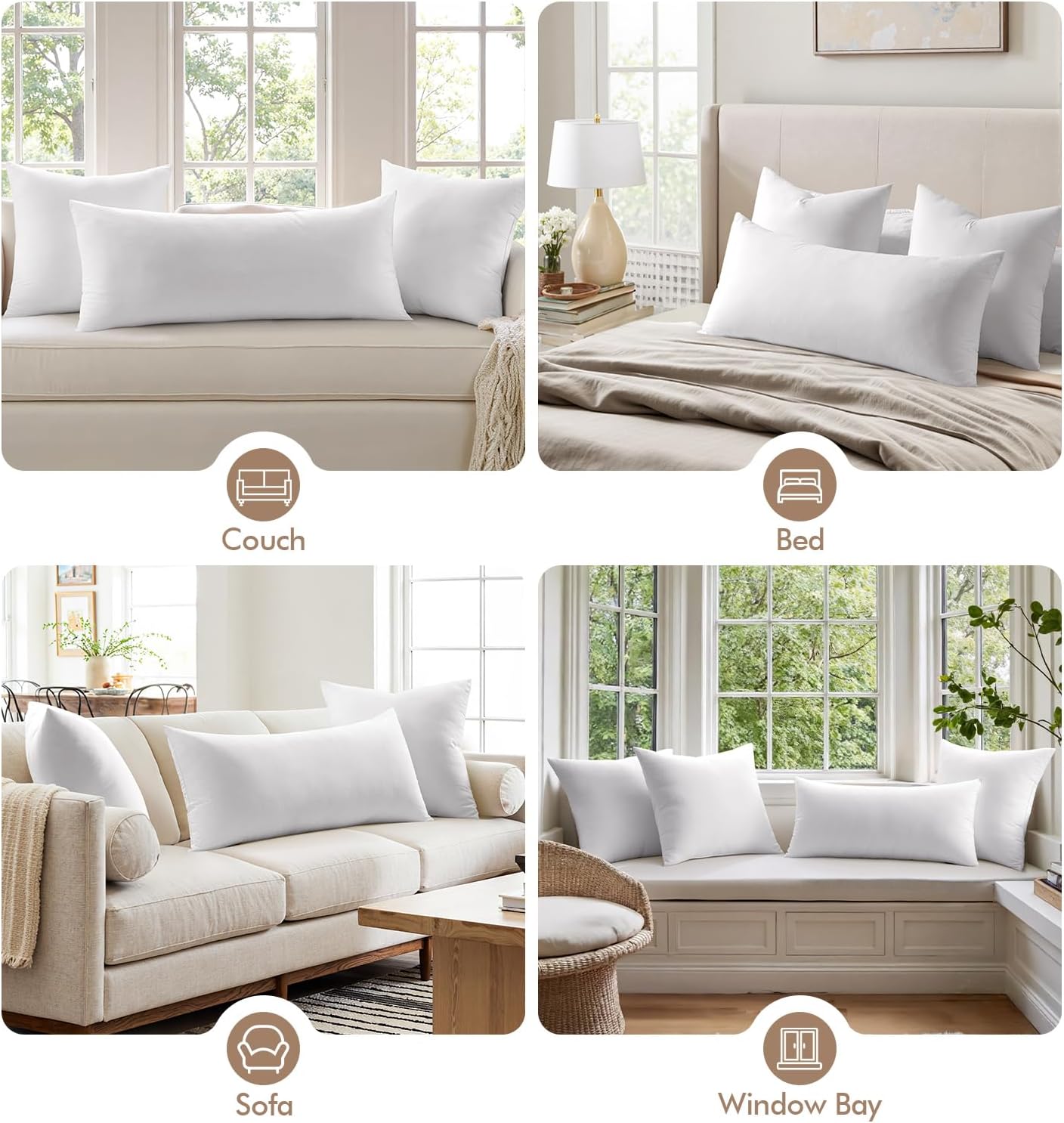 16X20 Inch Premium Lumbar Throw Pillow for Bed Sofa Couch Virgin Microfiber with 100% Cotton Cover Decorative Throw Pillow Insert Stuffer Form