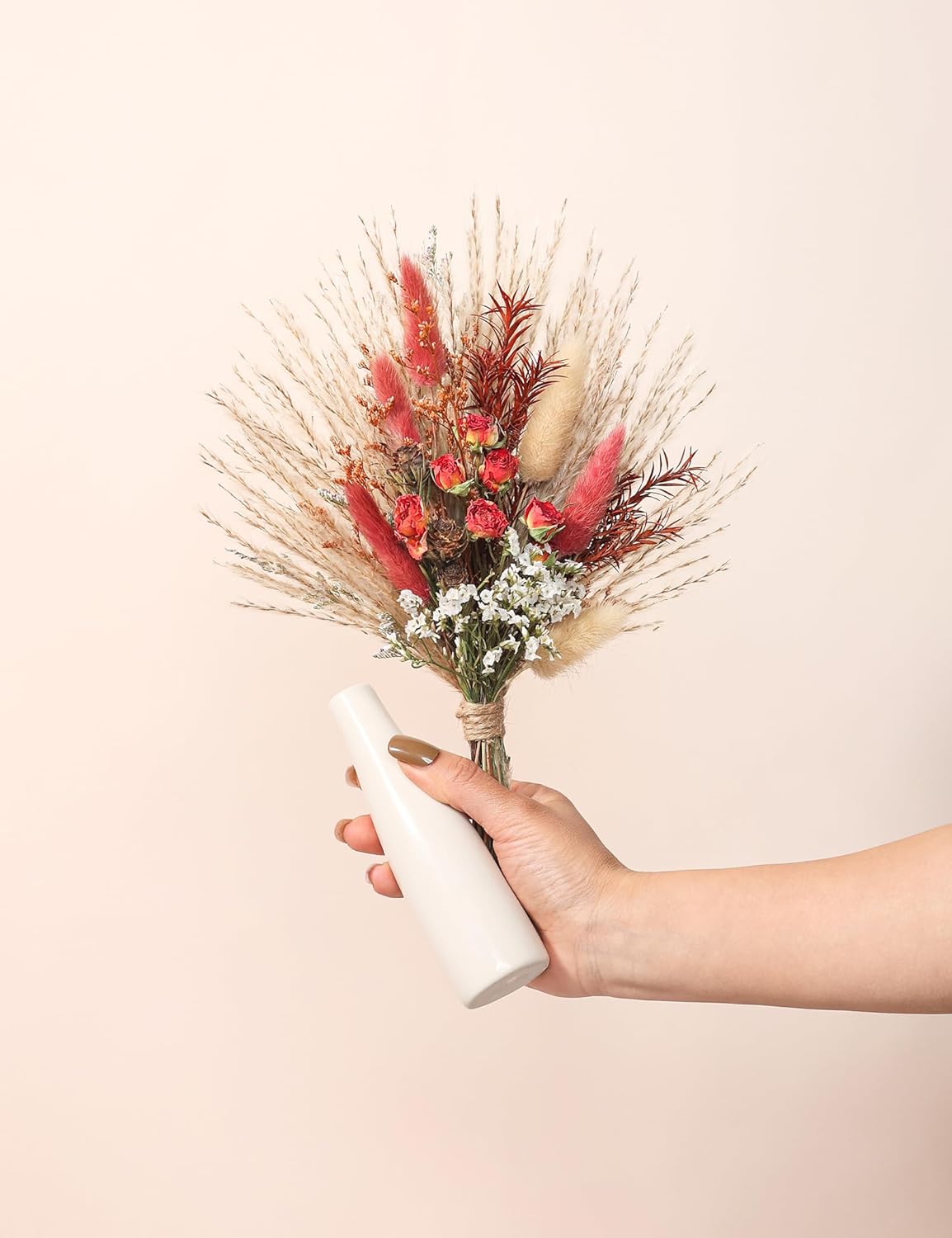 Dried Flowers with Vase,Dried Pampas Grass Bouquet, Wedding Table Decor, Boho Home Decor, Fall Wedding Decorations, Farmhouse Party Table Centrepieces. (Fall)