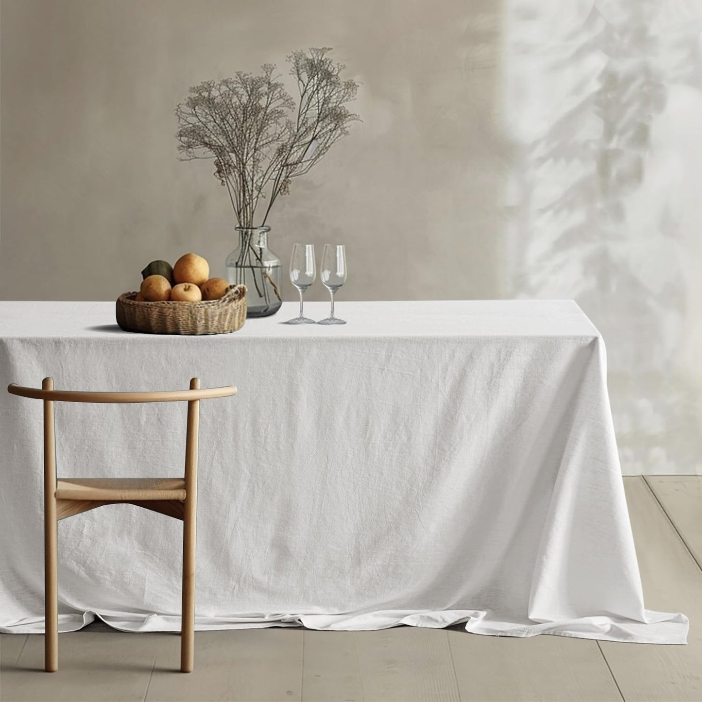 White Linen Cotton Blend Tablecloth Rectangle, Luxury Waterproof Stain Resistant Durable Farmhouse Oblong Table Cloth for Dining Party Christmas Weddings Birthday Picnic Events, 52 X 84 Inch