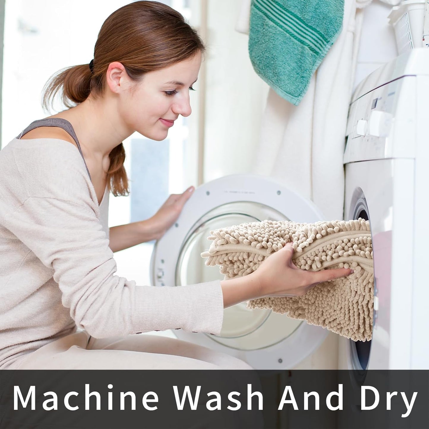 Chenille Toilet Rug U-Shaped Washable - 24"X20" Non Slip Contour Bath Mat - Super Luxury Soft Absorbent Quick Dry Rugs for Bathroom Toilet Base - Light Brown