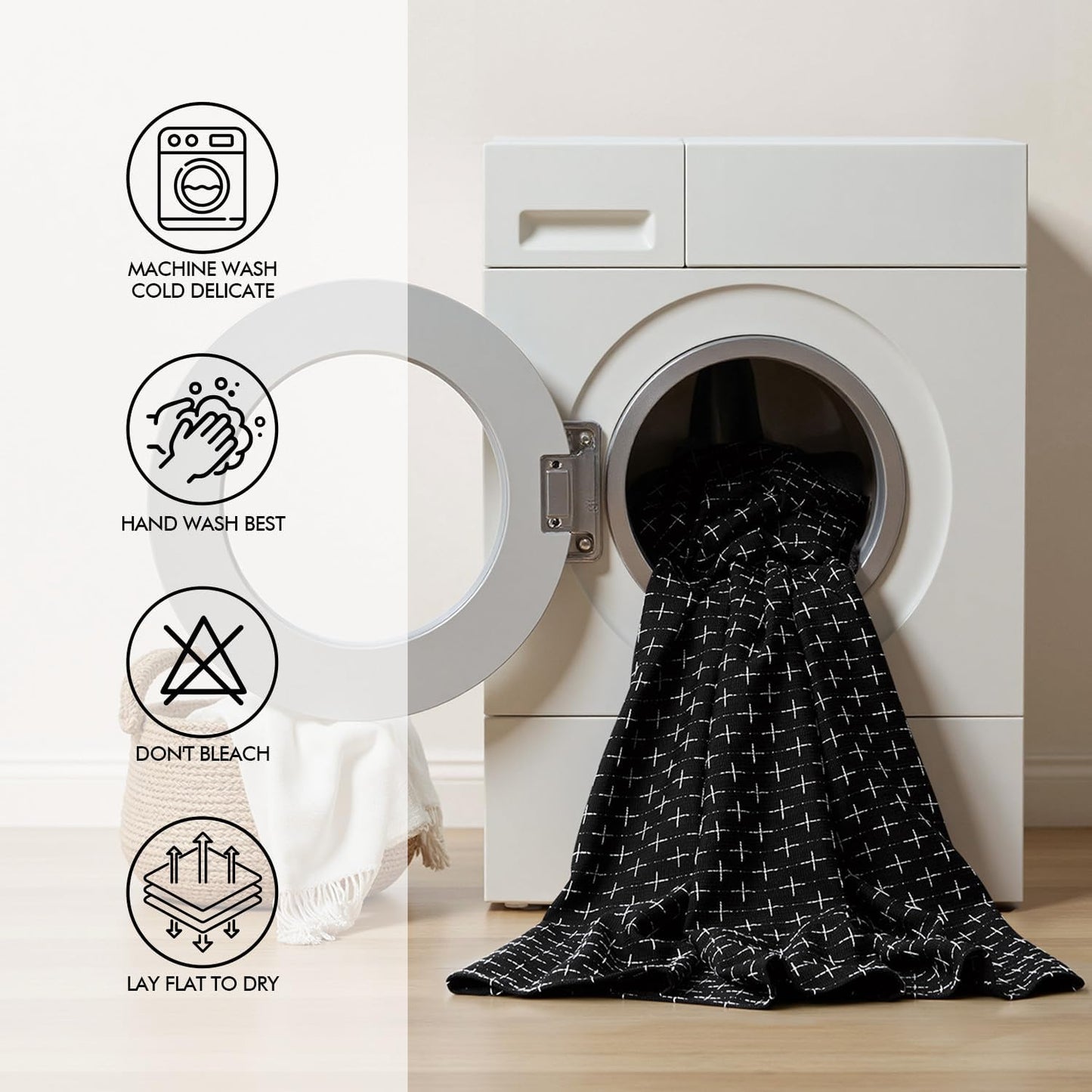 Black Linen Table Cloth Rectangle Tablecloth Waterproof Spillproof Cross-Star Textured Table Cloth, Decorative Rustic Farmhouse Style for Dining/Party/Buffet/Wedding,52X70 Inch