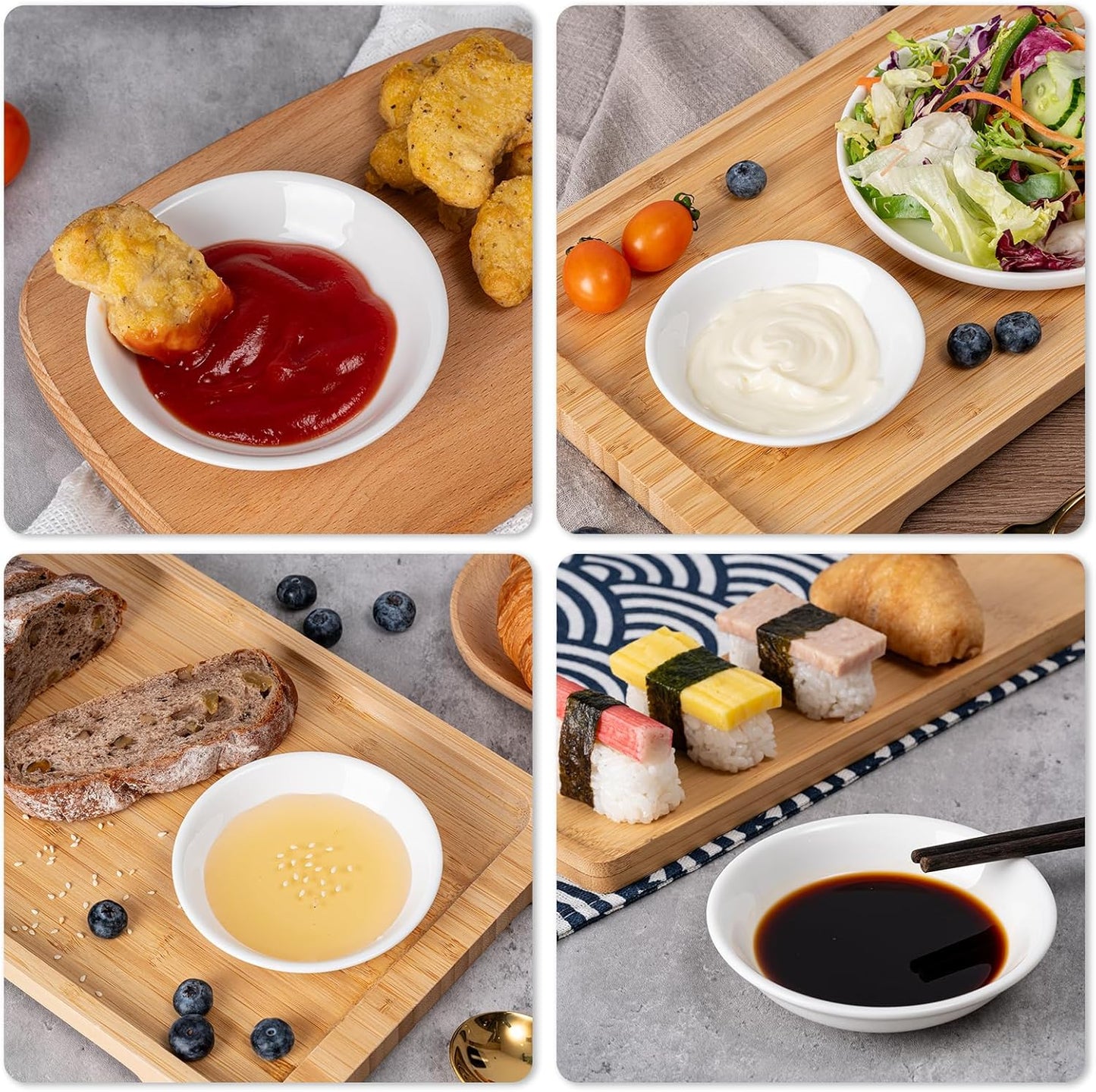 6 Pack Dip Bowls, 3 OZ Ceramic Soy Sauce Dish, White Dipping Sauce Bowls Small Dishes Serving for Tomato Sauce, Soy, BBQ Party Supplies