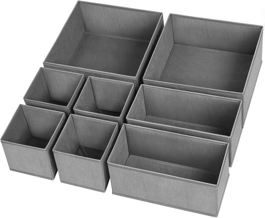 Drawer Organizer Clothes, 8 Pack Underwear Organizer, Foldable Closet Organizers and Storage Dresser Dividers for Clothes, Socks, Scarves, Ties (Gray)