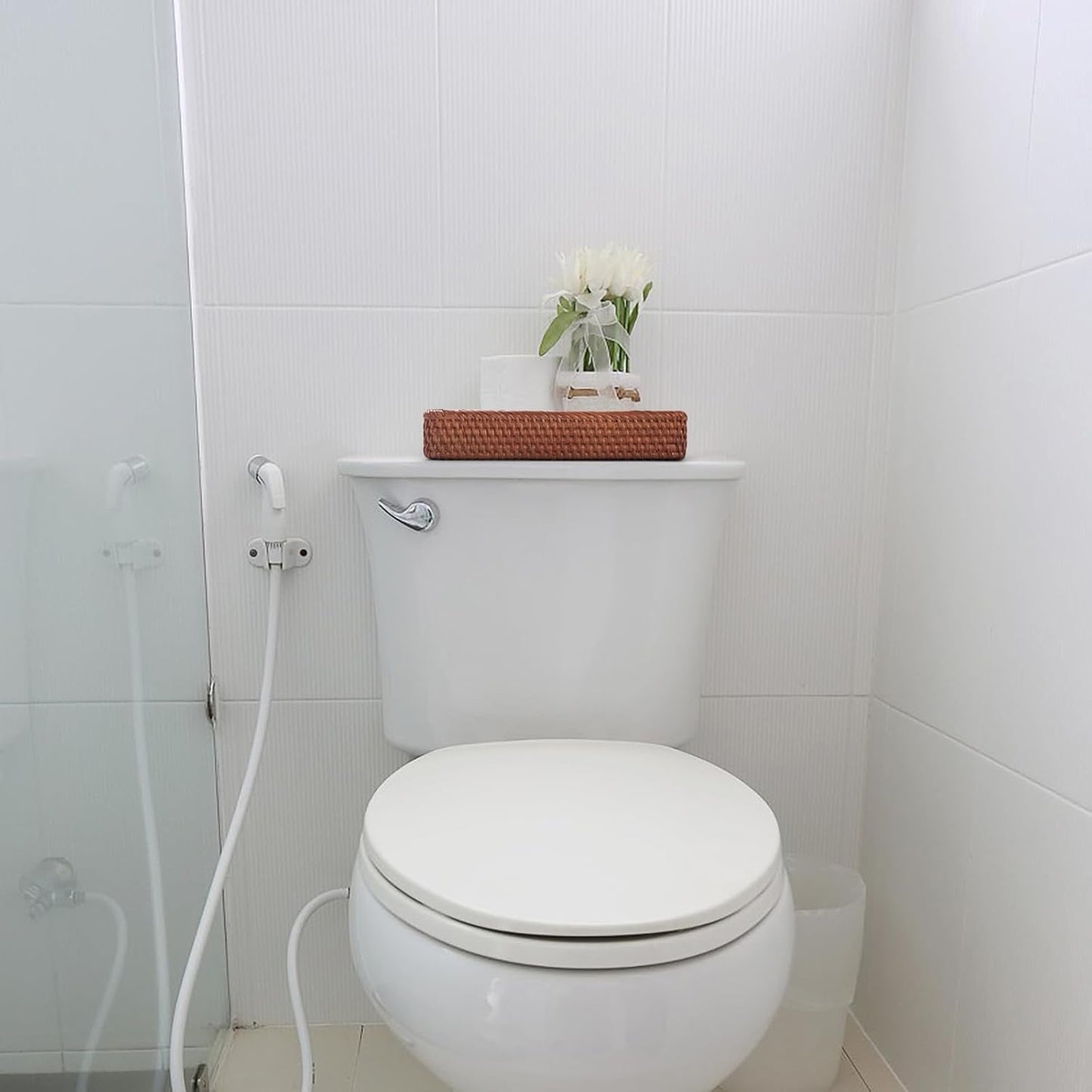 Rattan Bathroom Vanity Trays Toilet Tank Baskets Long Narrow Hand Towel Storage Basket for Storage, Decorative (Honey Brown 10.2 X 4.9 X 1.6 Inch)