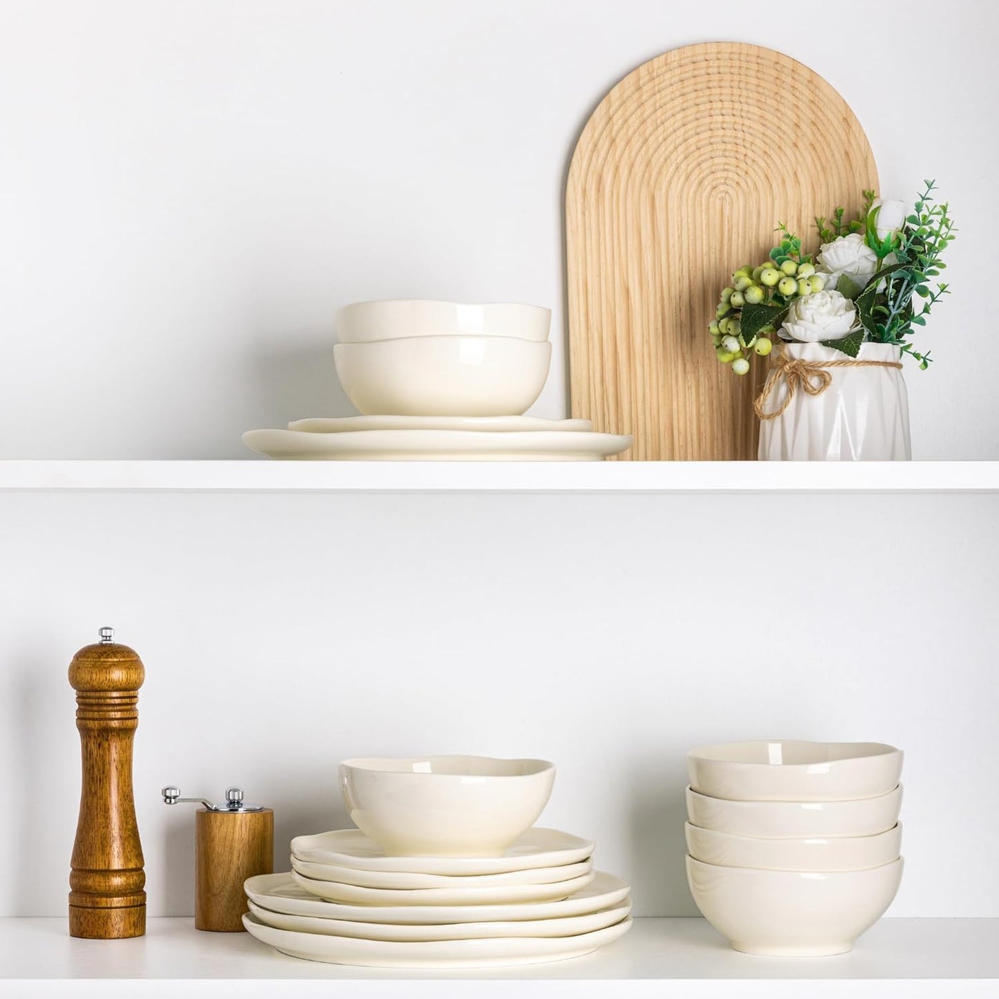 Ceramic Dinnerware Set for Four, 12-Piece Porcelain Collection, Lightweight and Scratch-Resistant, Oven, Microwave, and Dishwasher Safe, Beige Speckled Finish