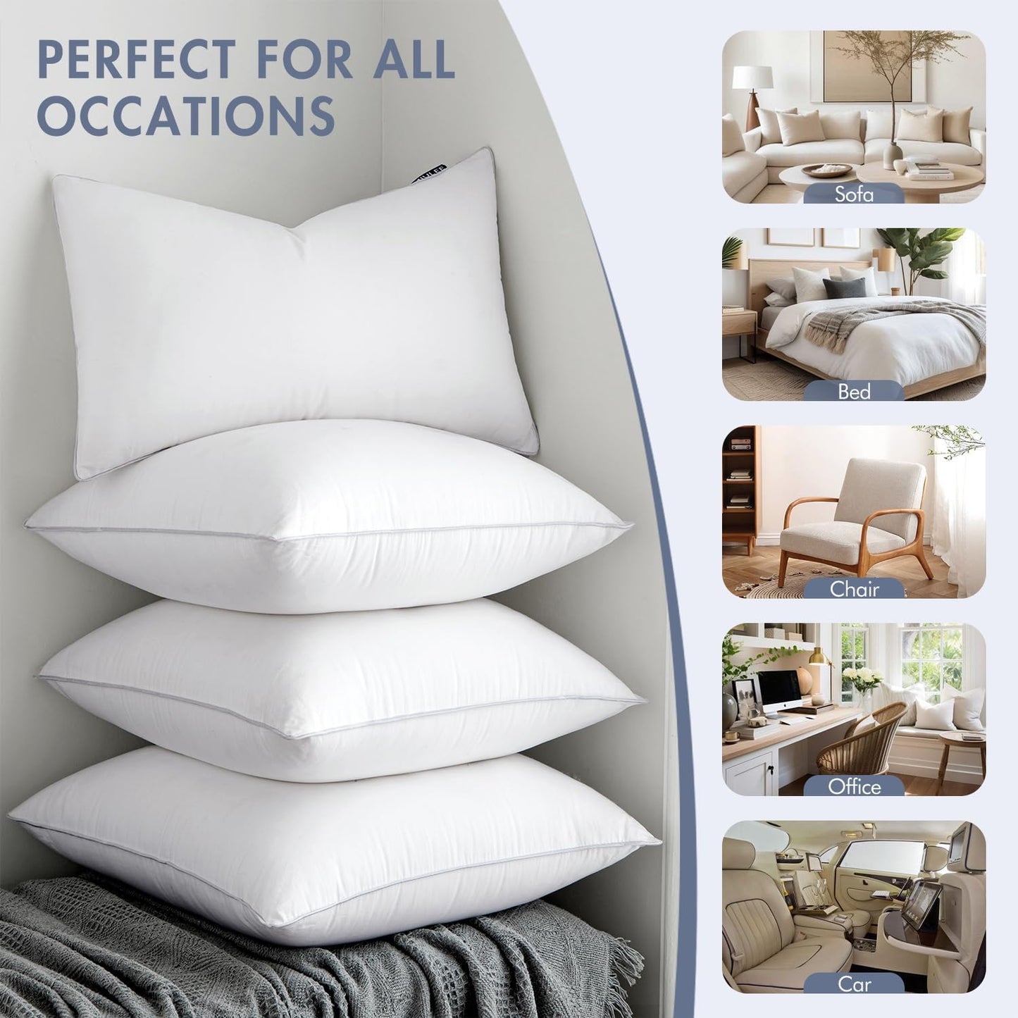 16X26 Pillow Insert -Decorative Throw Pillow with 100% Cotton Cover Rectangle for Sofa Couch