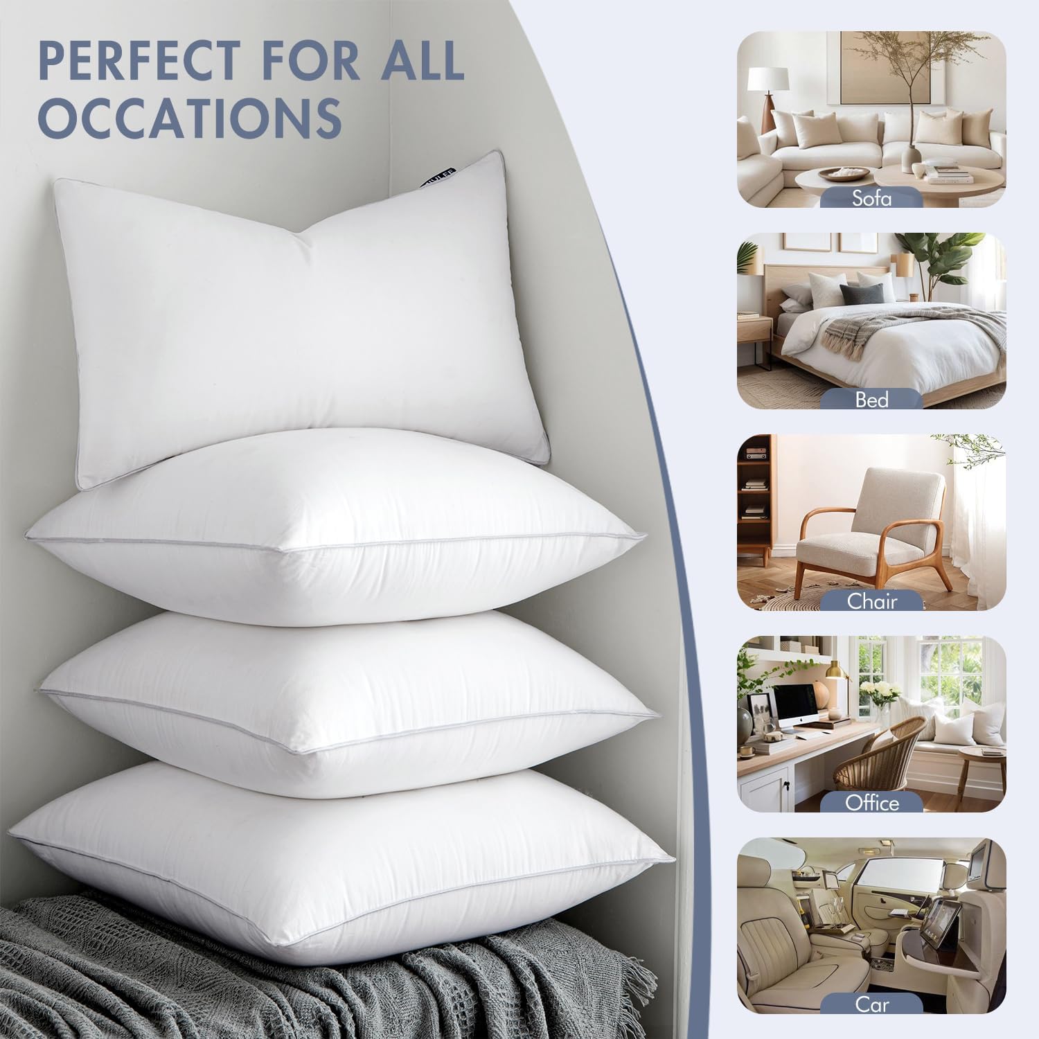 16X26 Pillow Insert -Decorative Throw Pillow with 100% Cotton Cover Rectangle for Sofa Couch