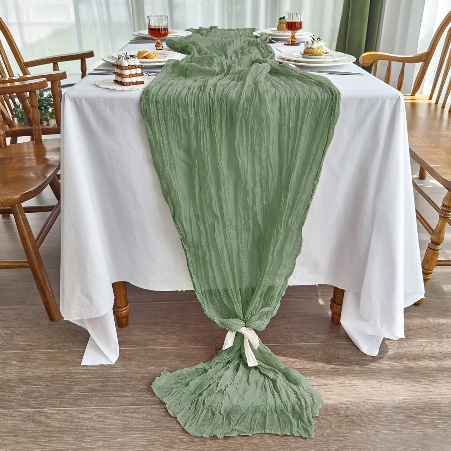 1 Pcs Cheesecloth Table Runner - 10Ft Sage Green Boho Gauze Cheese Cloth Table Runners for Baby Shower Decoration Wedding Party Summer Garden Farmhouse