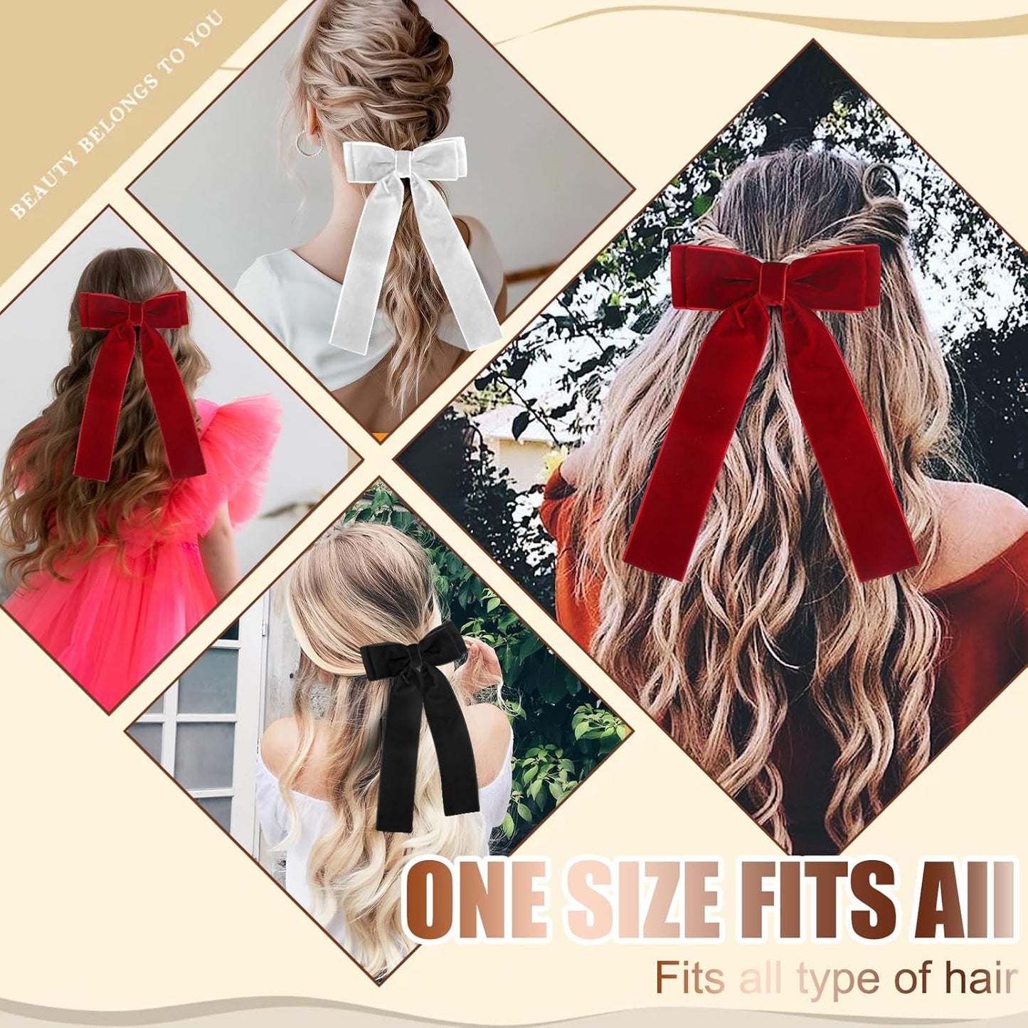 Velvet Hair Bows for Women Girls,3 PCS Black Red White Velvet Ribbon Bow Hair Clips with Long Tail,Hair Bows Barrettes for Thick Thin Hair,Nonslip Hair Accessories Christmas Birthday Gifts