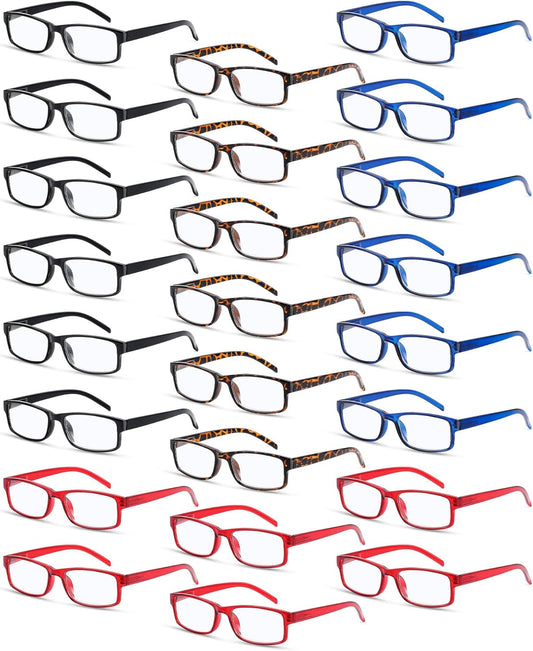24-Pack Bulk Reading Glasses for Men and Women with Spring Hinges - Lightweight Eyewear