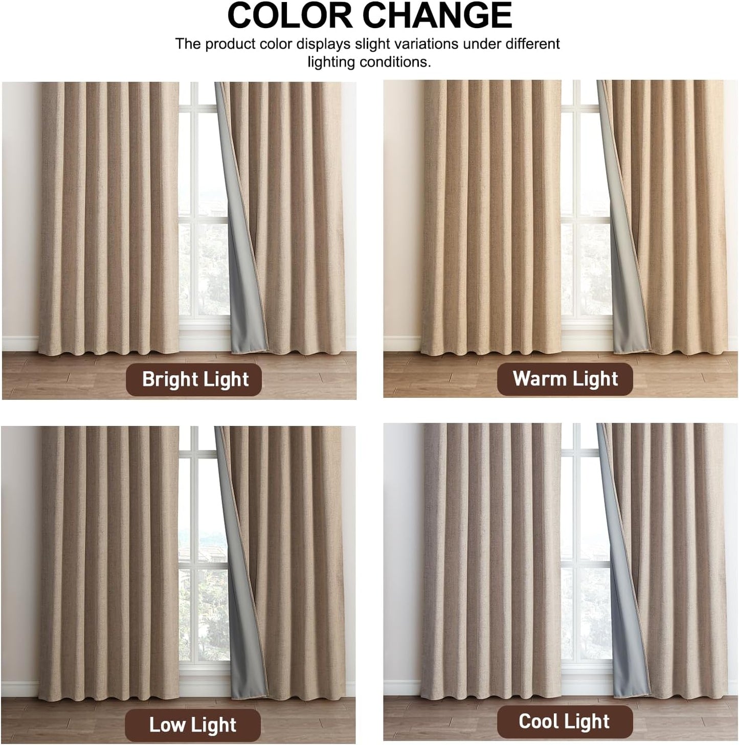 Premium 100% Blackout Heavy Linen Curtains - 52" W x 84" L, Set of 2 Thermal Insulated Textured Drapes for Bedroom and Living Room, Versatile Hanging Options: Hook Belt, Back Tab, Rod Pocket