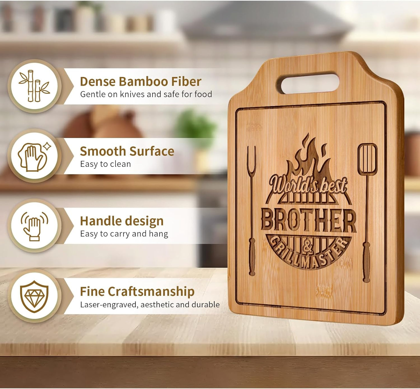 Gifts for Brother Birthday Gifts Adult, Brother Gift from Sister for Fathers Day Gift - Engraved Cutting Board 12.3"L × 8.7"W × 0.4"Th