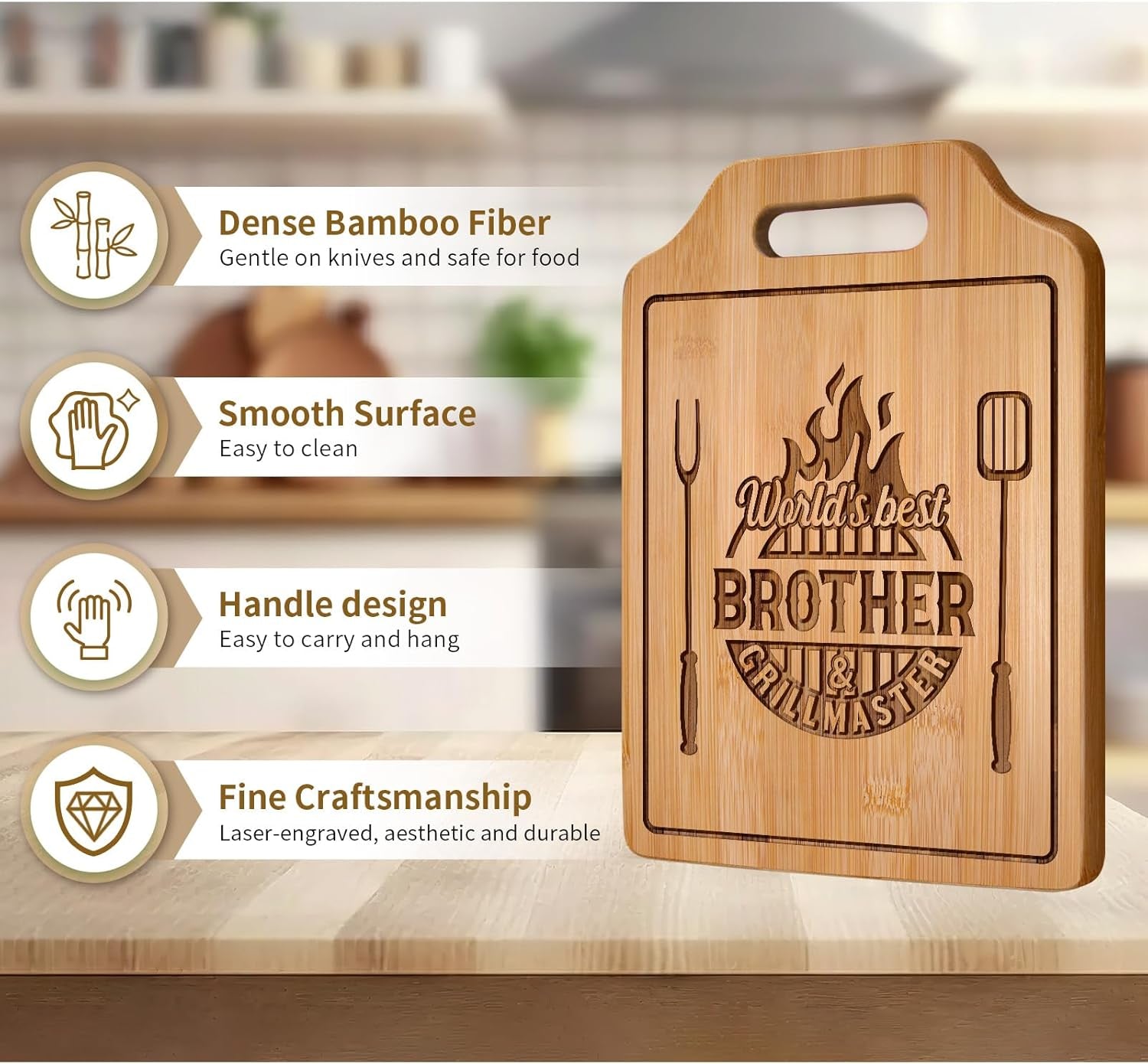 Gifts for Brother Birthday Gifts Adult, Brother Gift from Sister for Fathers Day Gift - Engraved Cutting Board 12.3"L × 8.7"W × 0.4"Th