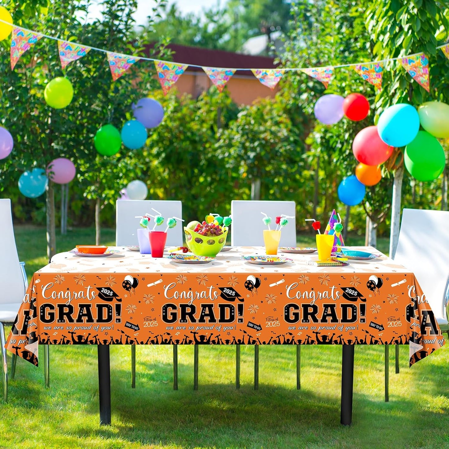 12Pack Graduation Tablecloth Party Decorations, Class of 2025 Congrats Grad Plastic Tablecover Party Supplies, Orange Rectangle Graduation Table Decorations for College High School Party, 54 X 108Inch