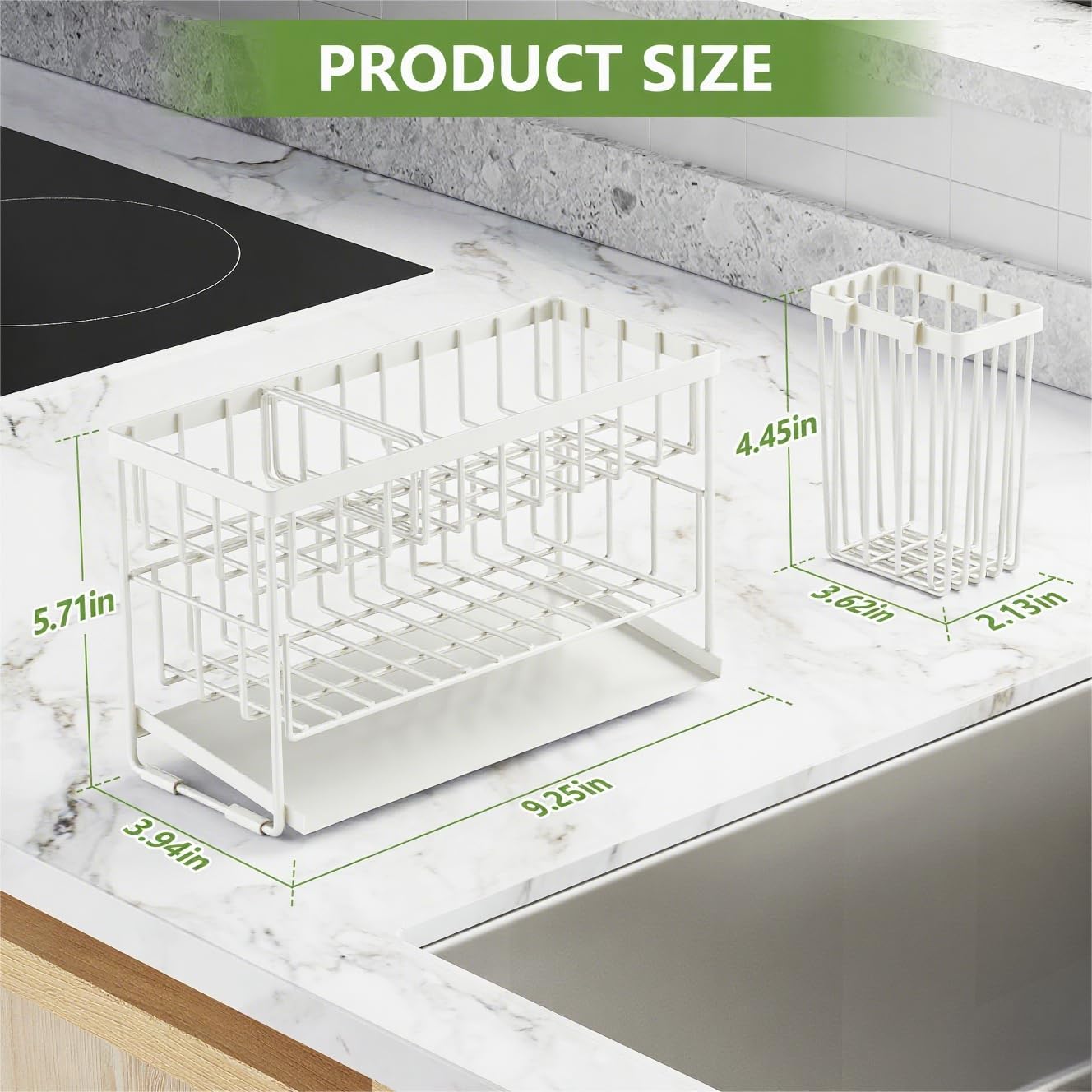White 2-Tier Kitchen Sink Caddy Organzier Rack with Flexible Dish Brush Holder, Sponge Holder for Kitchen Sink Countertop Organization Storage,Home Decor Accessories