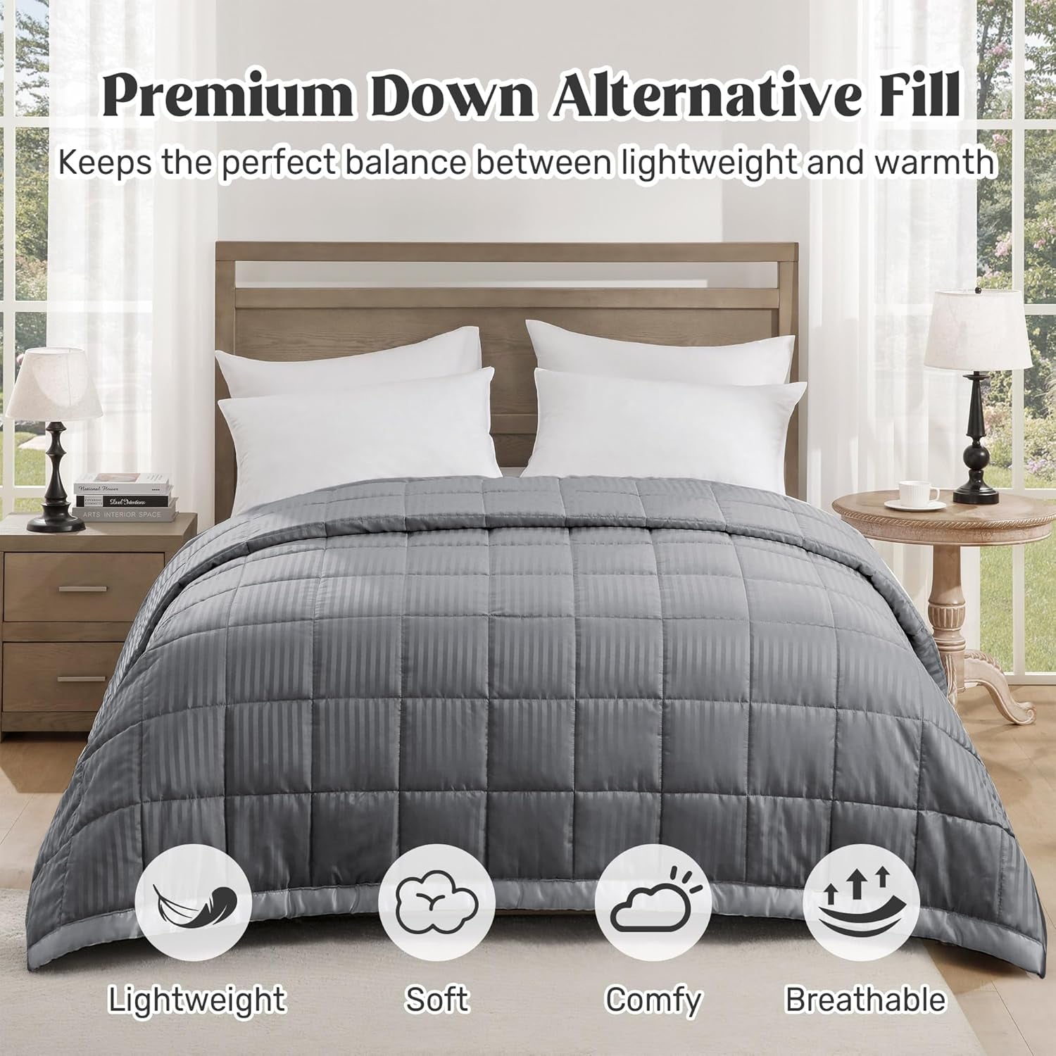 Blankets Queen Size - Soft Lightweight down Alternative Blankets with Satin Trim, Cozy Luxury Bed Blanket for All Season, Dark Gray (90"X90")