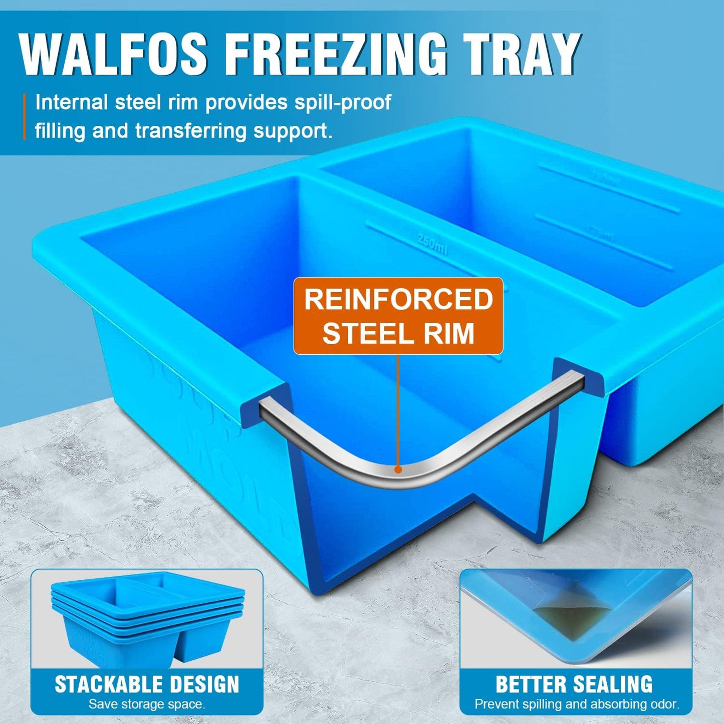 Extra-Large Silicone Freezing Tray with Lid, 1-Cup Freezer Tray for Soup, Silicone Soup Freezer Container for Storing and Freezing Soup, Broth, Sauce and Ice, 2 Pack