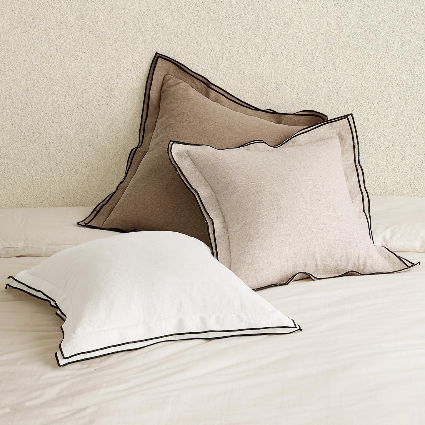 Linen Throw Pillow Covers, 2 Piece 18X18 Inch Khaki, Boho Euro Pillowcases for Bed to Infuse Elegance, Ideal for Sofa Couch Cushion in Home Decor Upgrade